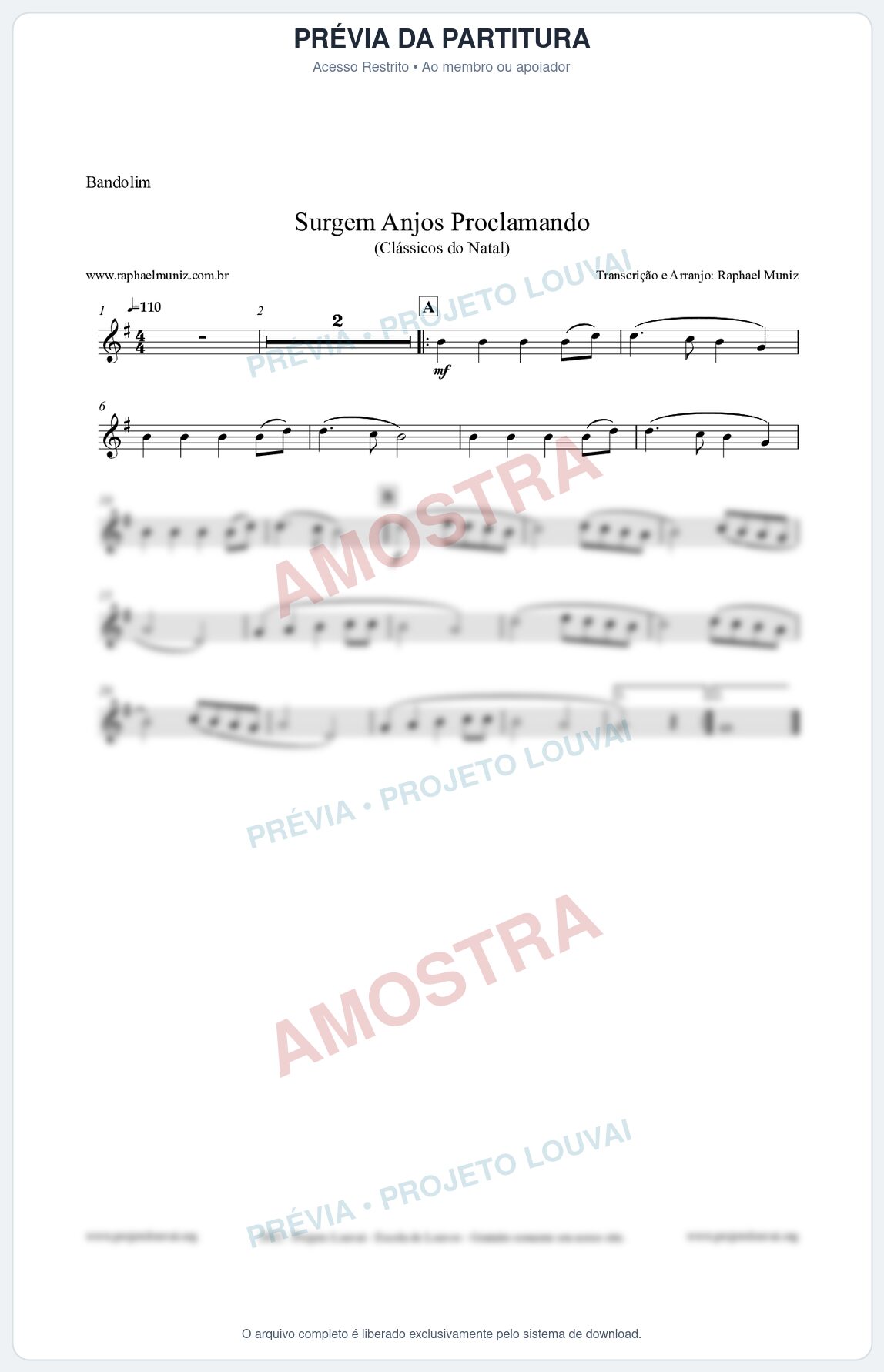 Prévia protegida da primeira página da partitura Partitura para Bandolim - Surgem Anjos Proclamando (Glory) - Músicas de Natal