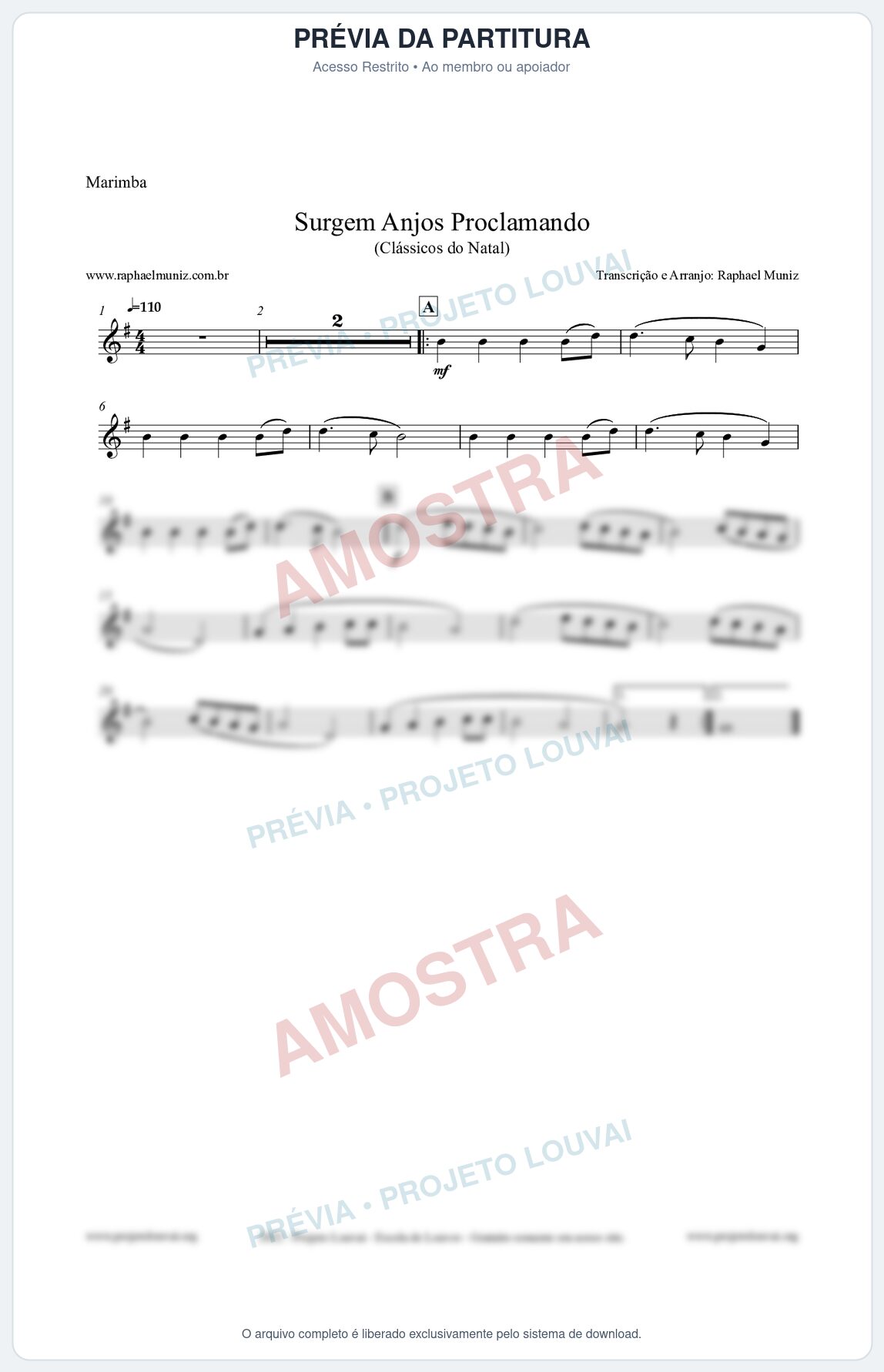 Prévia protegida da primeira página da partitura Partitura para Marimba - Surgem Anjos Proclamando (Glory) - Músicas de Natal