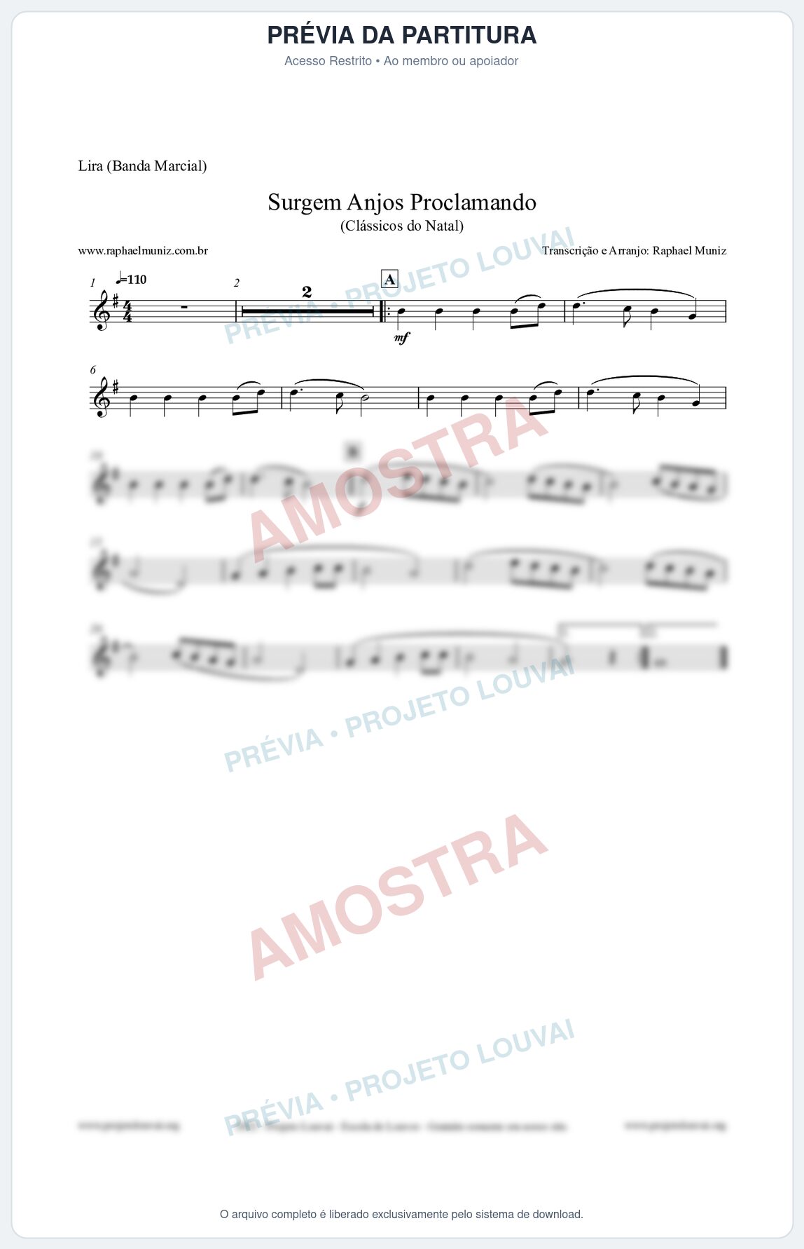 Prévia protegida da primeira página da partitura Partitura para Lira (Banda Marcial) - Surgem Anjos Proclamando (Glory) - Músicas de Natal