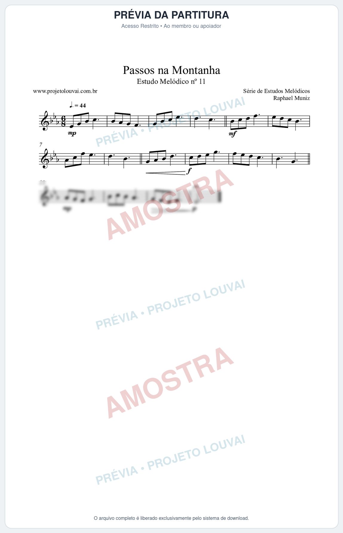 Prévia protegida da primeira página da partitura Partitura da música Passos na Montanha (n°11) - Estudo Melódico - Tom Eb