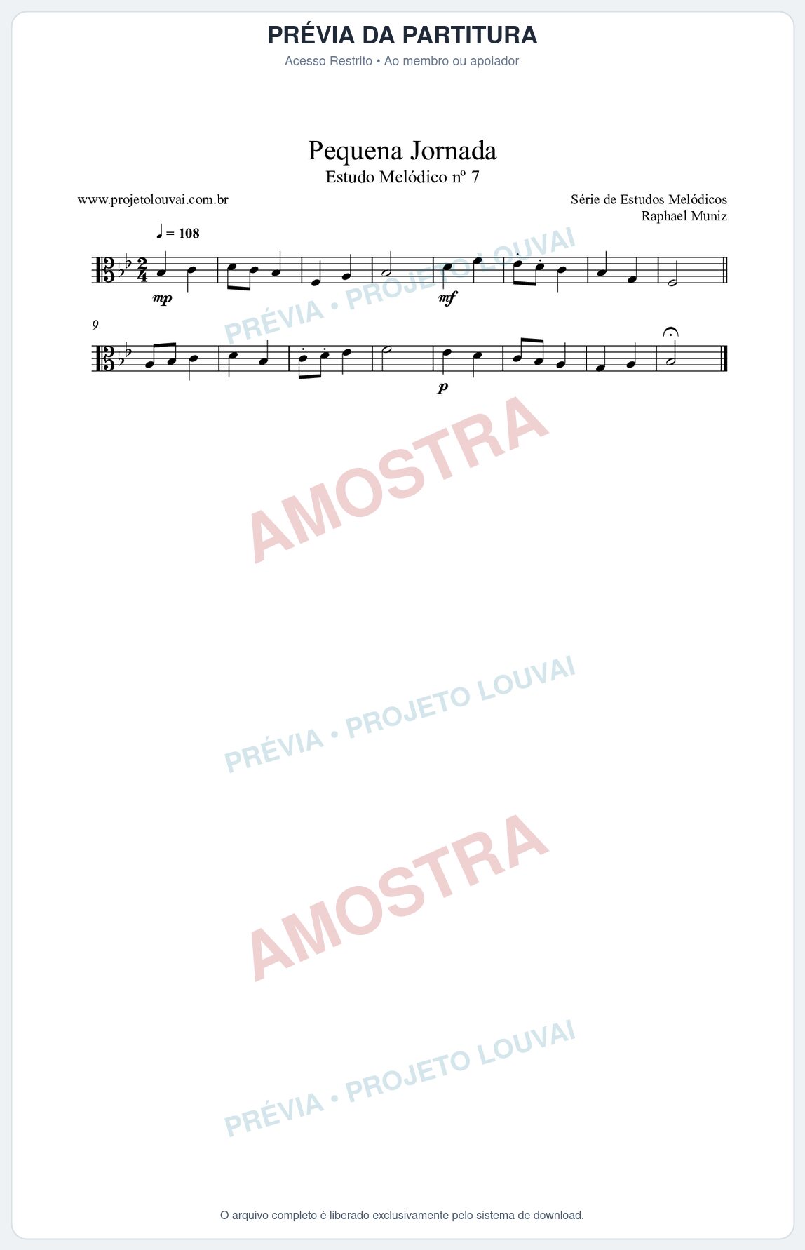 Prévia protegida da primeira página da partitura Partitura da música Pequena Jornada (n°7) - Estudo Melódico - Tom Bb