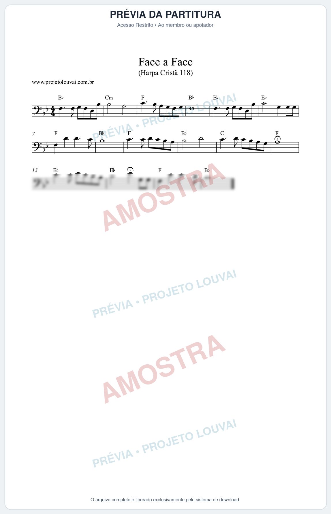 Prévia protegida da primeira página da partitura Partitura da música Face a Face (Harpa Cristã nº118) - Harpa Cristã - Tom Bb