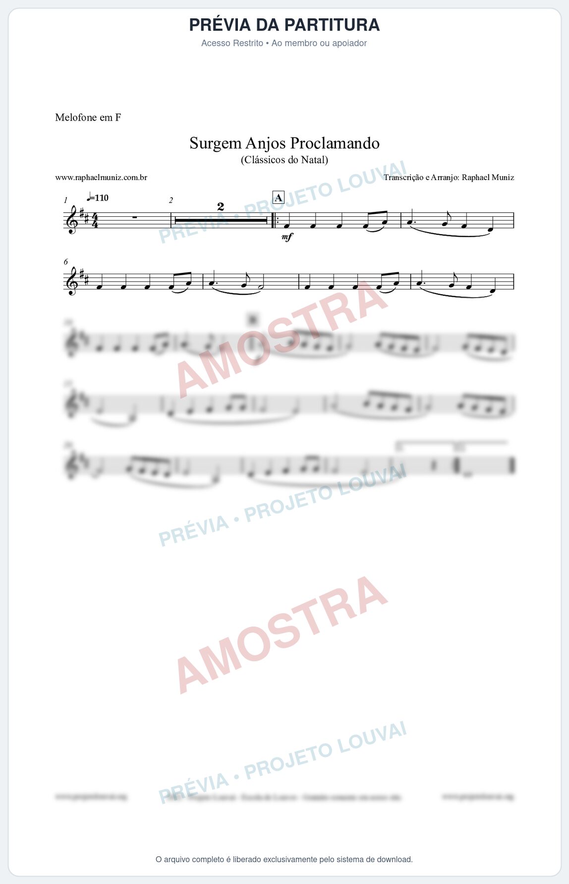 Prévia protegida da primeira página da partitura Partitura para Melofone em F - Surgem Anjos Proclamando (Glory) - Músicas de Natal