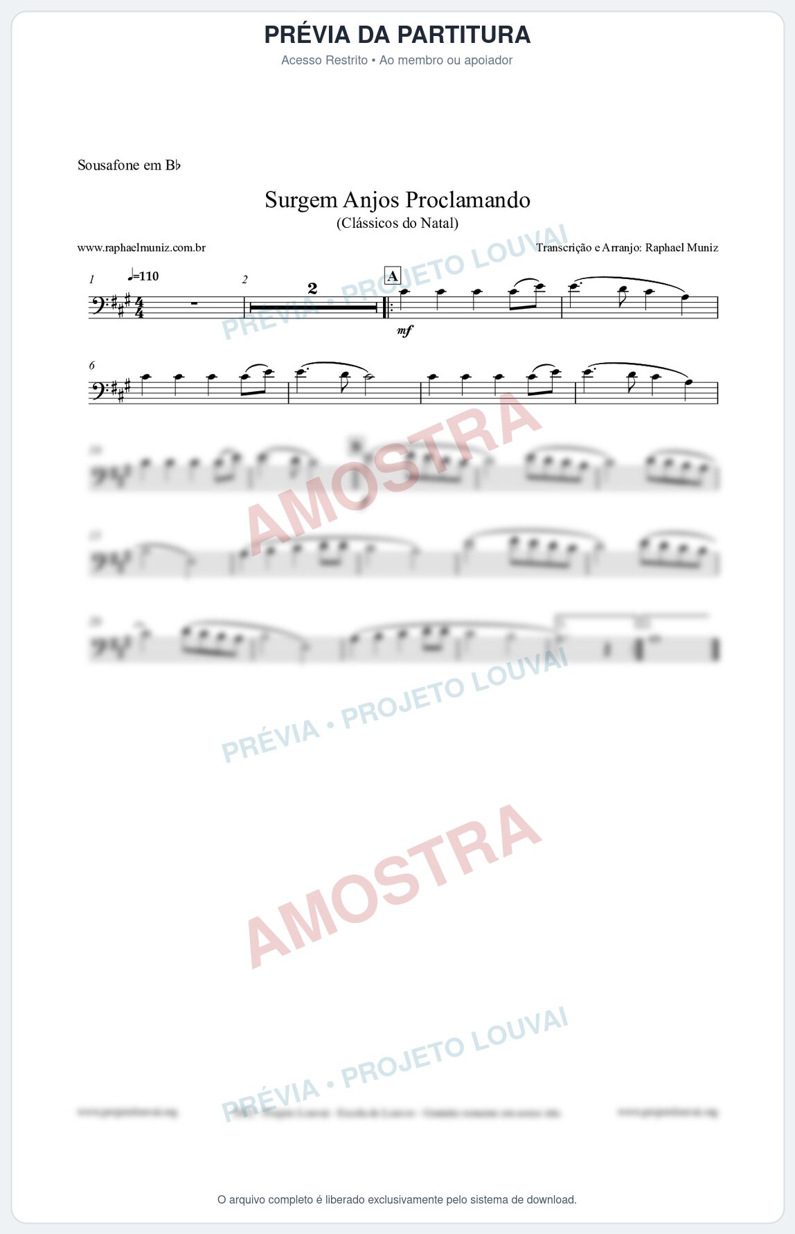 Prévia protegida da primeira página da partitura Partitura para Sousafone em Bb - Surgem Anjos Proclamando (Glory) - Músicas de Natal