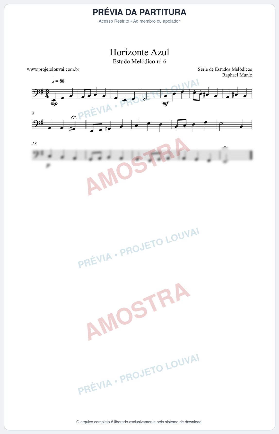 Prévia protegida da primeira página da partitura Partitura da música Horizonte Azul (n°6) - Estudo Melódico - Tom G