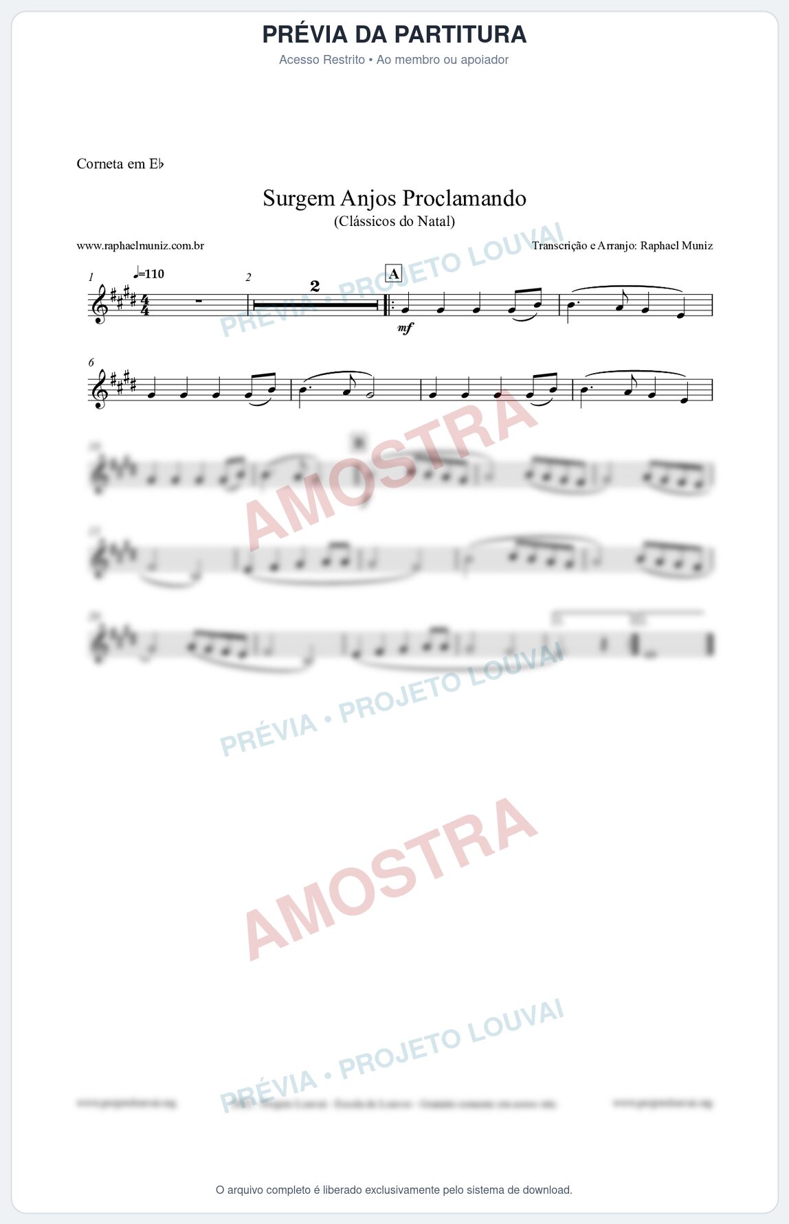 Prévia protegida da primeira página da partitura Partitura para Corneta em Eb - Surgem Anjos Proclamando (Glory) - Músicas de Natal