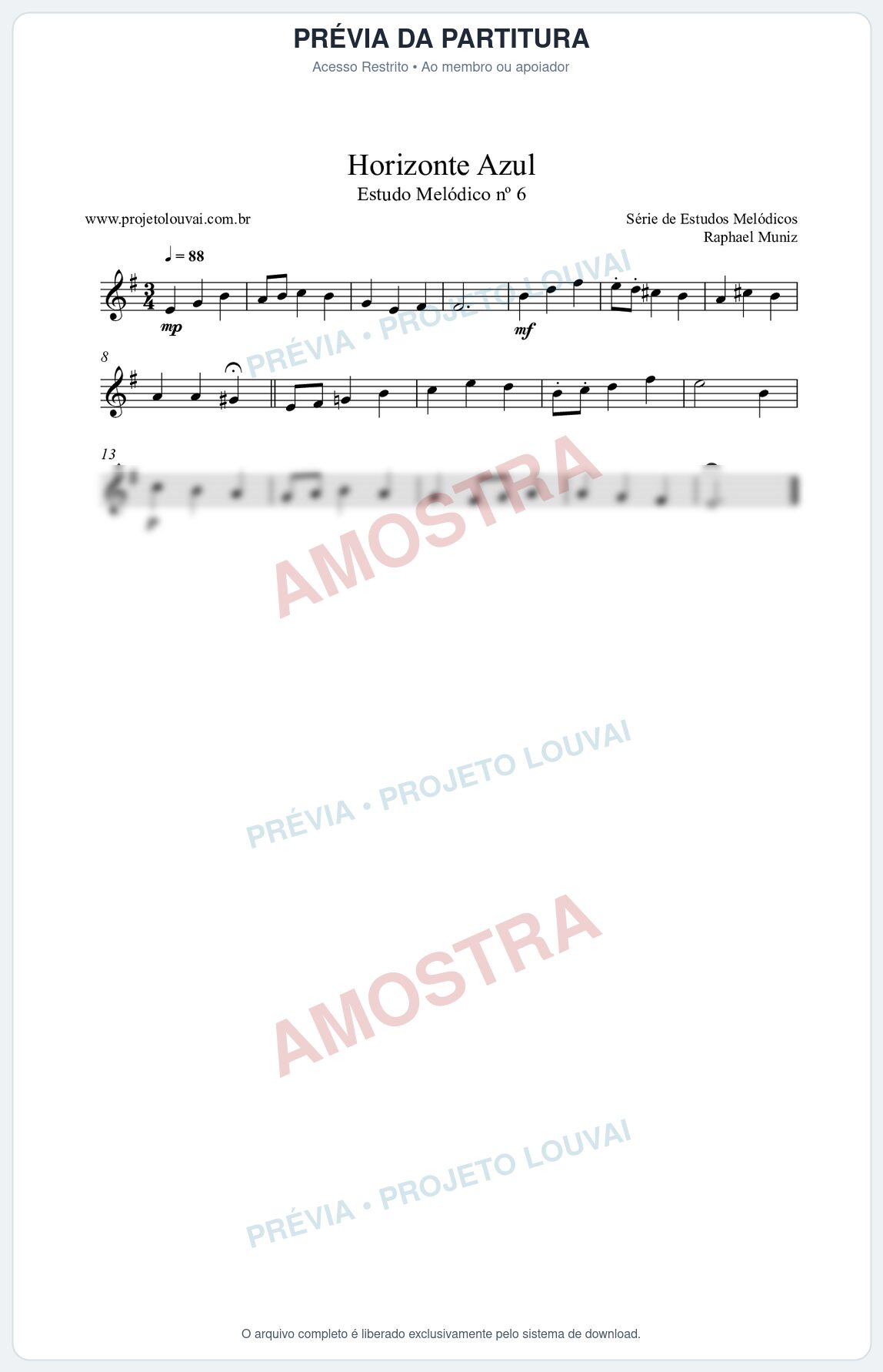 Prévia protegida da primeira página da partitura Partitura da música Horizonte Azul (n°6) - Estudo Melódico - Tom G
