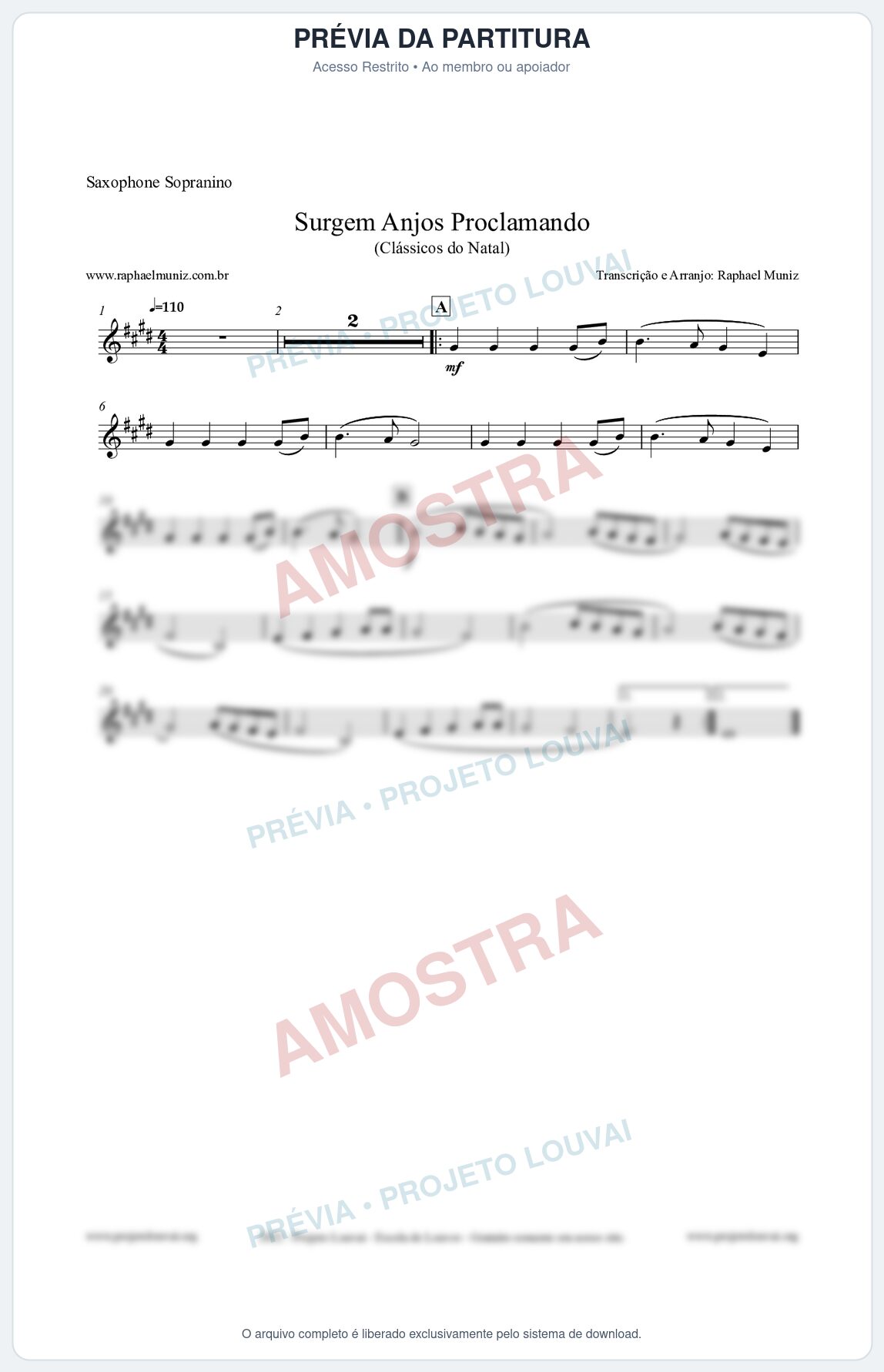 Prévia protegida da primeira página da partitura Partitura para Saxophone Sopranino - Surgem Anjos Proclamando (Glory) - Músicas de Natal
