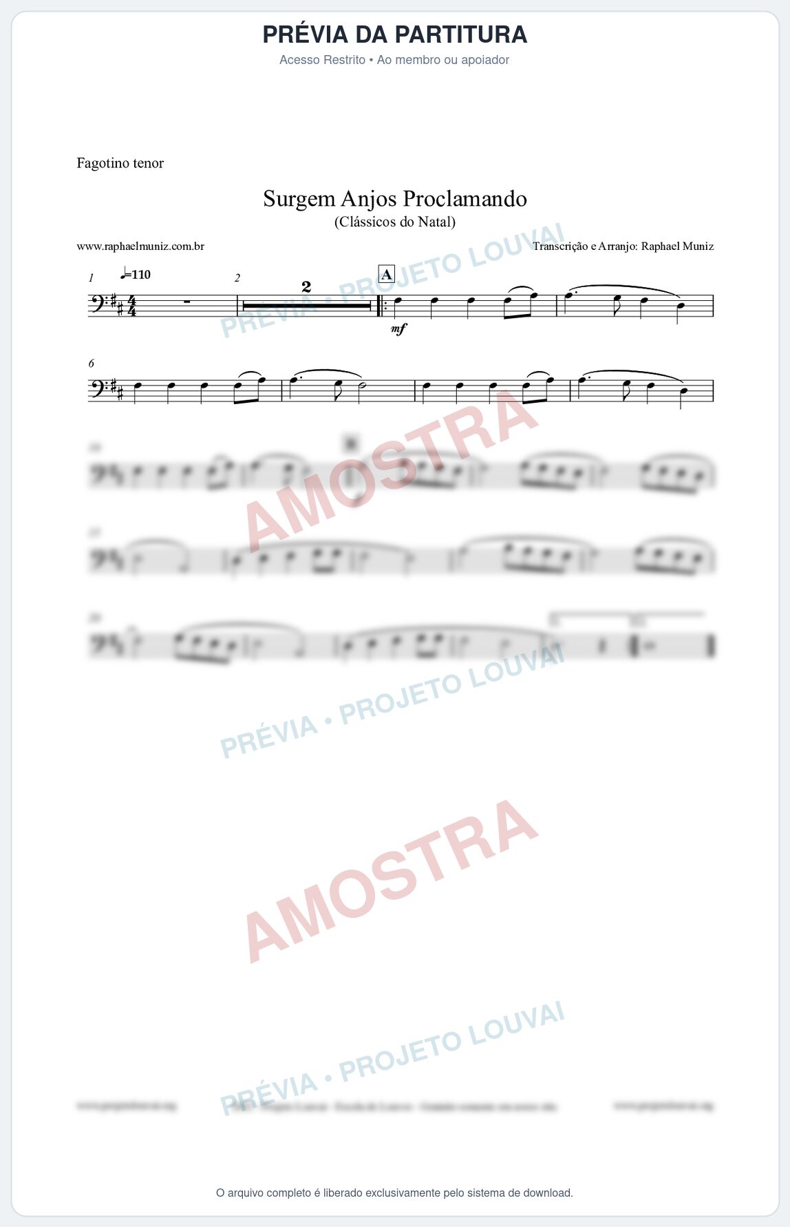 Prévia protegida da primeira página da partitura Partitura para Fagotino tenor - Surgem Anjos Proclamando (Glory) - Músicas de Natal