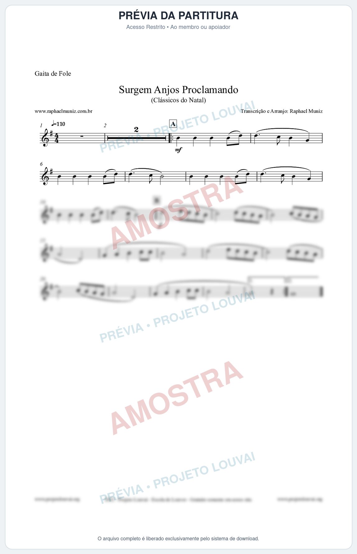 Prévia protegida da primeira página da partitura Partitura para Gaita de Fole - Surgem Anjos Proclamando (Glory) - Músicas de Natal