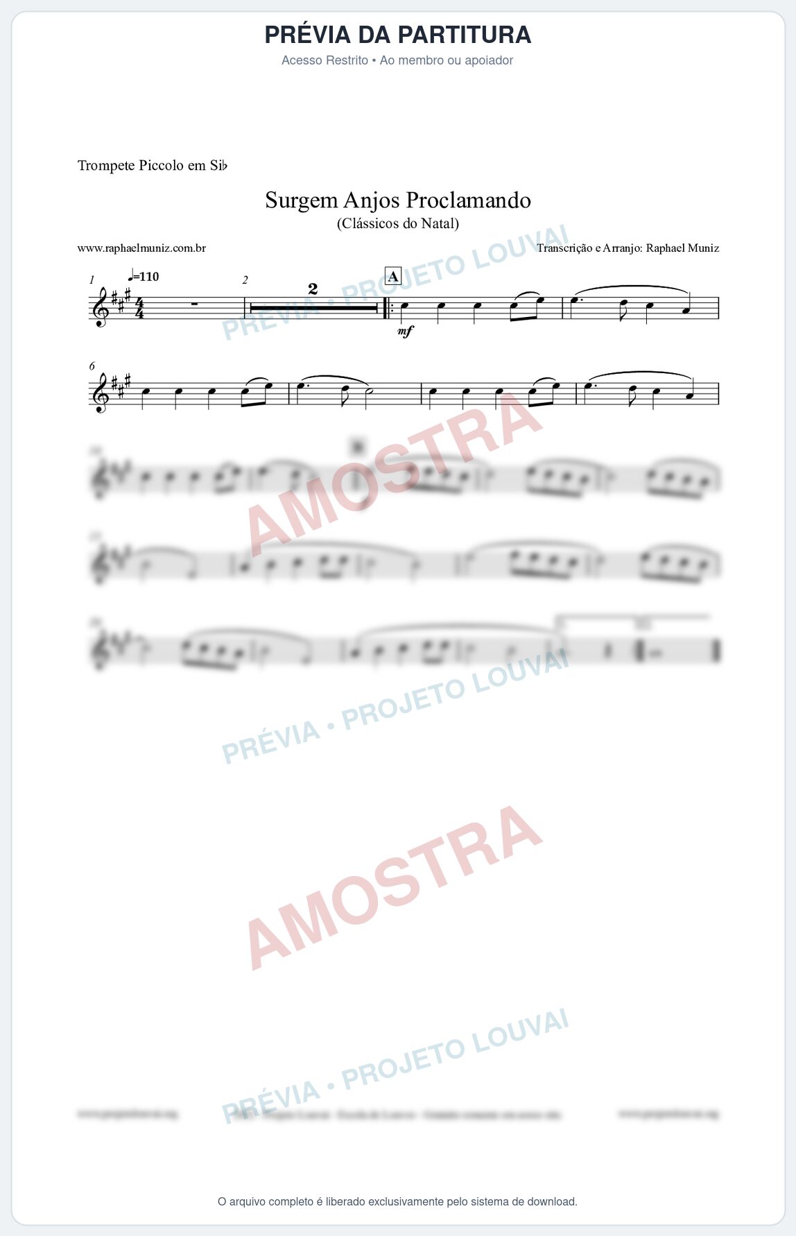 Prévia protegida da primeira página da partitura Partitura para Trompete Piccolo em Sib - Surgem Anjos Proclamando (Glory) - Músicas de Natal