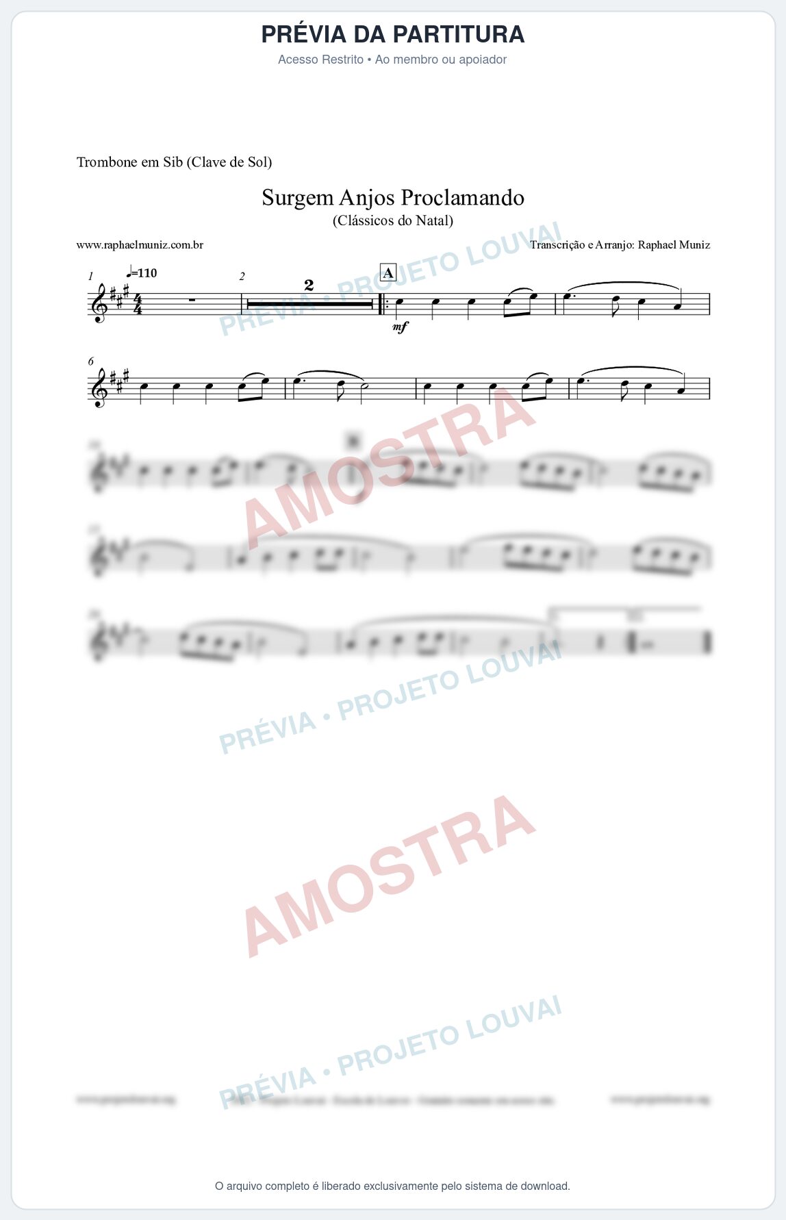 Prévia protegida da primeira página da partitura Partitura para Trombone em Sib - Surgem Anjos Proclamando (Glory) - Músicas de Natal