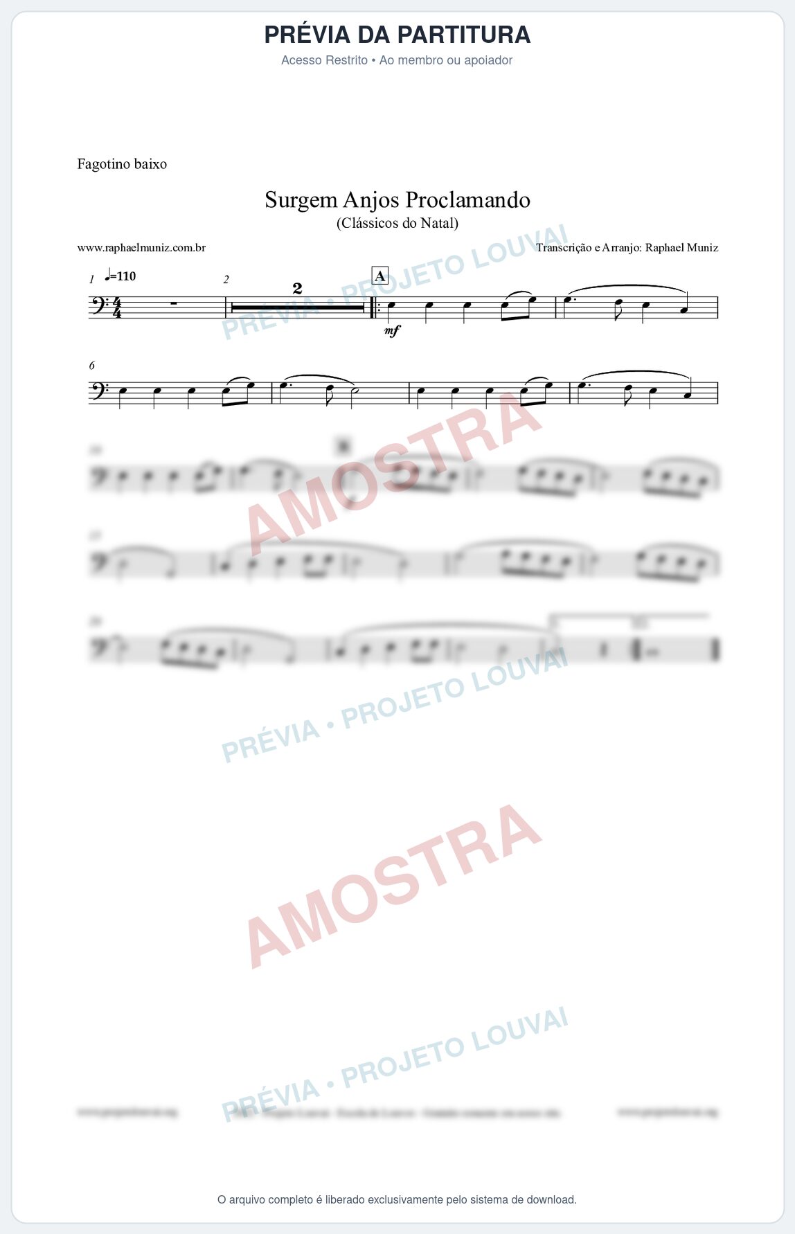 Prévia protegida da primeira página da partitura Partitura para Fagotino baixo - Surgem Anjos Proclamando (Glory) - Músicas de Natal