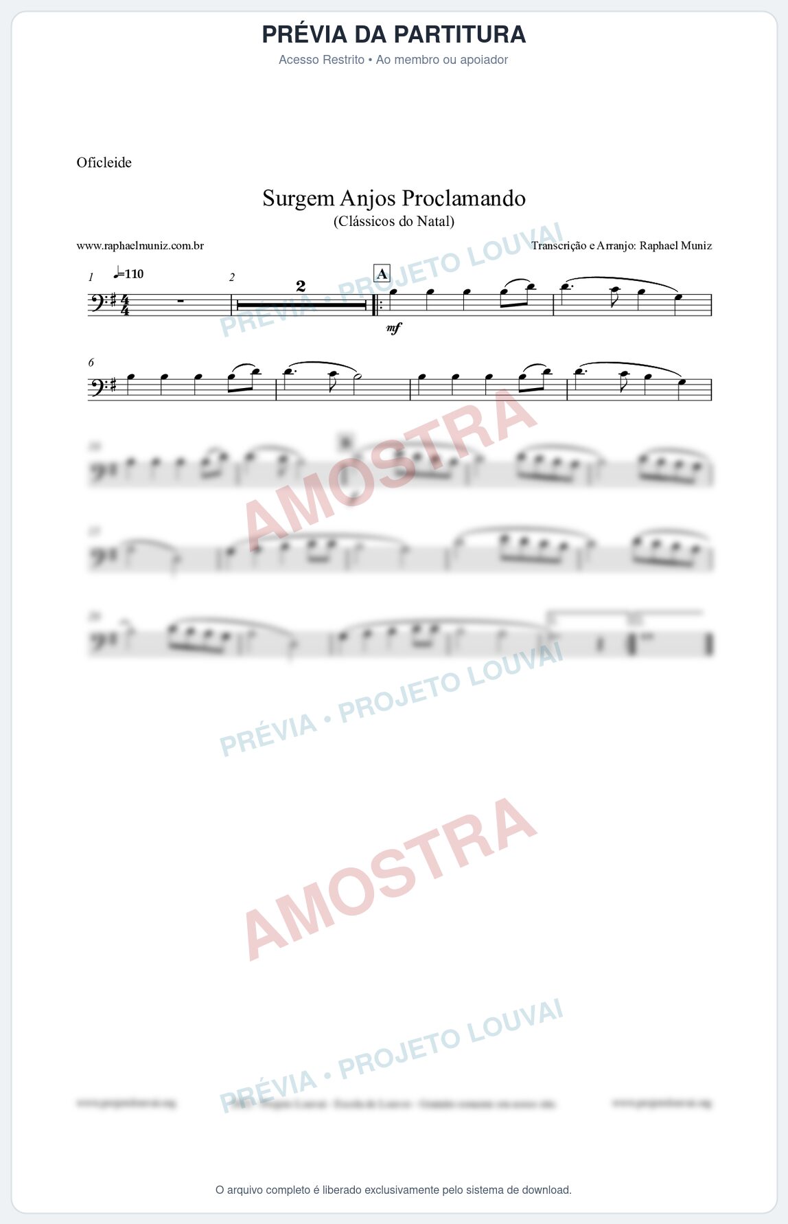 Prévia protegida da primeira página da partitura Partitura para Oficleide - Surgem Anjos Proclamando (Glory) - Músicas de Natal