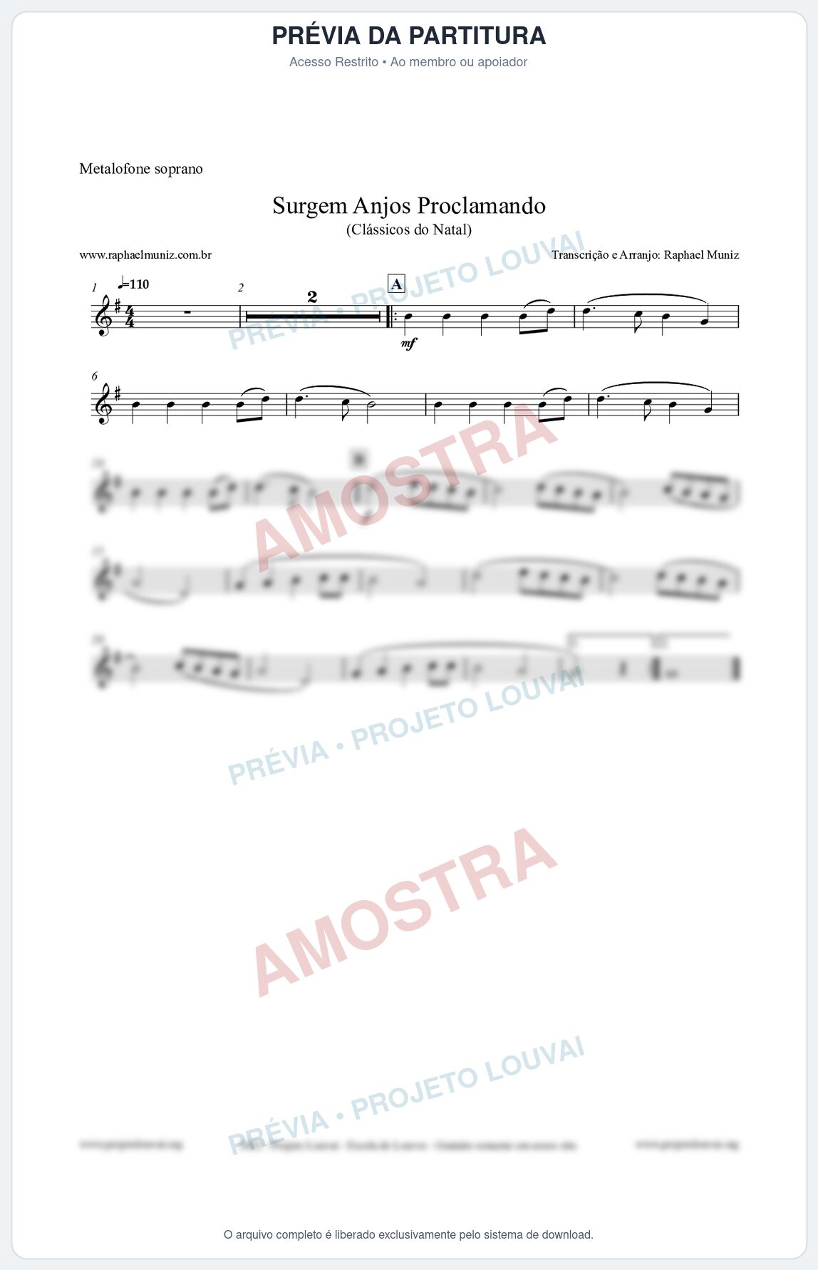 Prévia protegida da primeira página da partitura Partitura para Metalofone soprano - Surgem Anjos Proclamando (Glory) - Músicas de Natal
