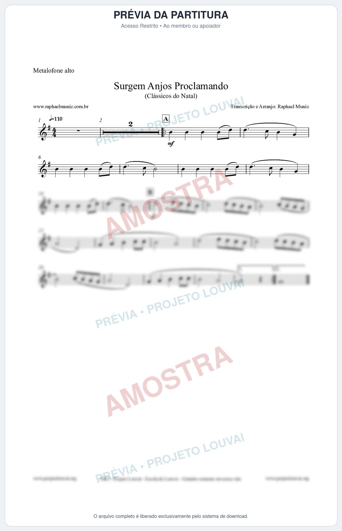 Prévia protegida da primeira página da partitura Partitura para Metalofone alto - Surgem Anjos Proclamando (Glory) - Músicas de Natal