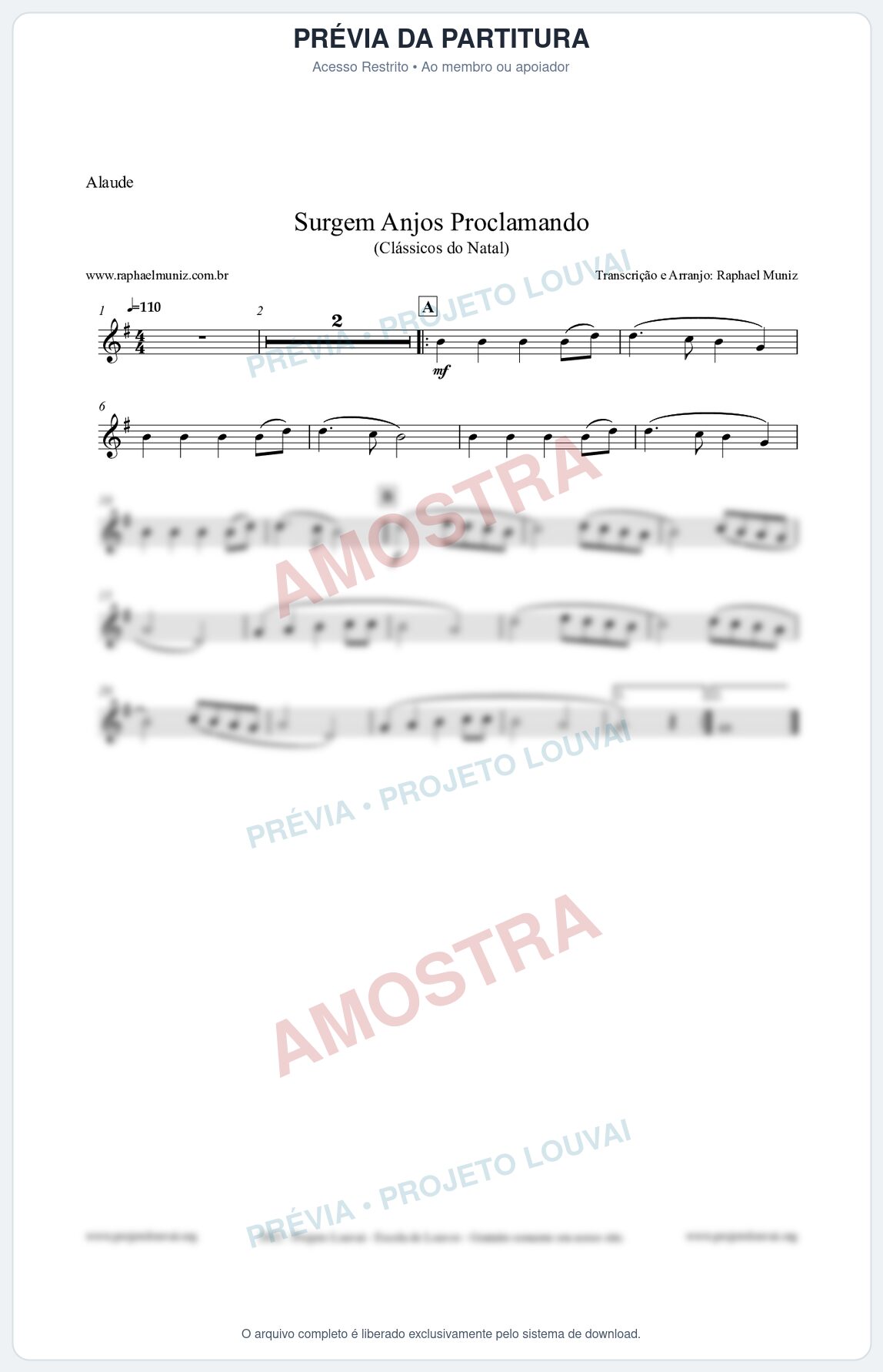 Prévia protegida da primeira página da partitura Partitura para Alaúde - Surgem Anjos Proclamando (Glory) - Músicas de Natal