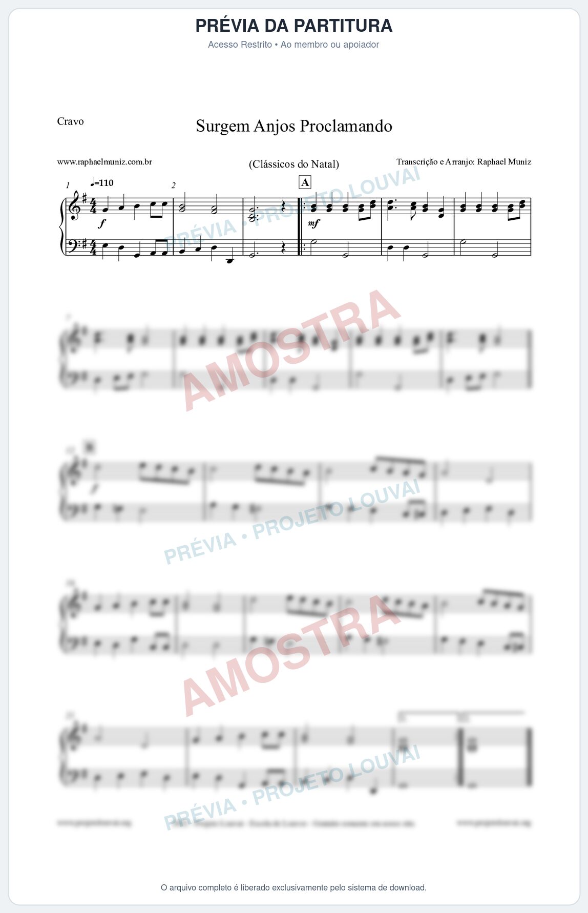 Prévia protegida da primeira página da partitura Partitura para Cravo - Surgem Anjos Proclamando (Glory) - Músicas de Natal