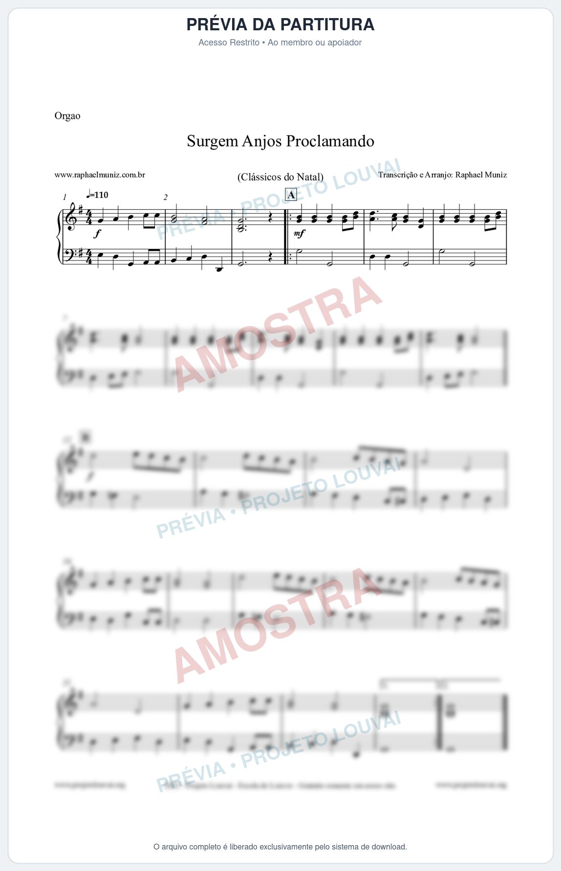 Prévia protegida da primeira página da partitura Partitura para Órgão - Surgem Anjos Proclamando (Glory) - Músicas de Natal