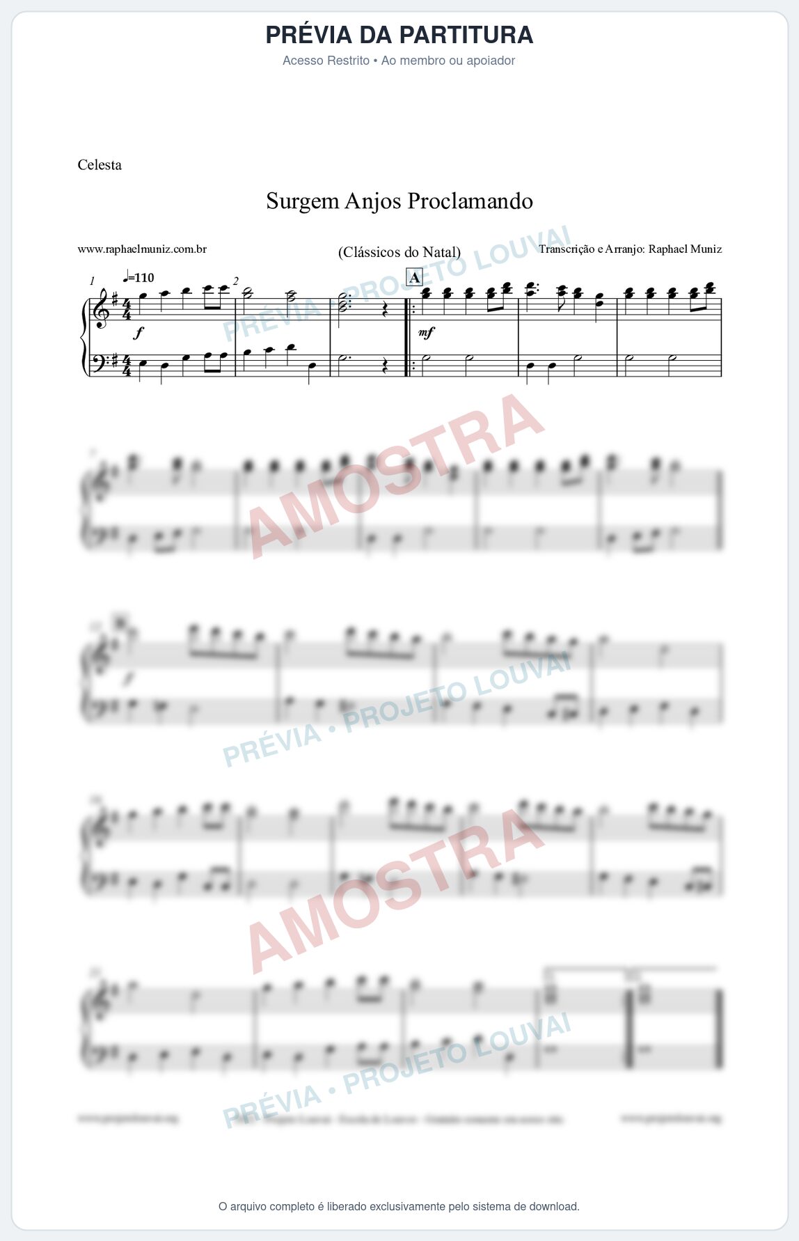 Prévia protegida da primeira página da partitura Partitura para Celesta - Surgem Anjos Proclamando (Glory) - Músicas de Natal