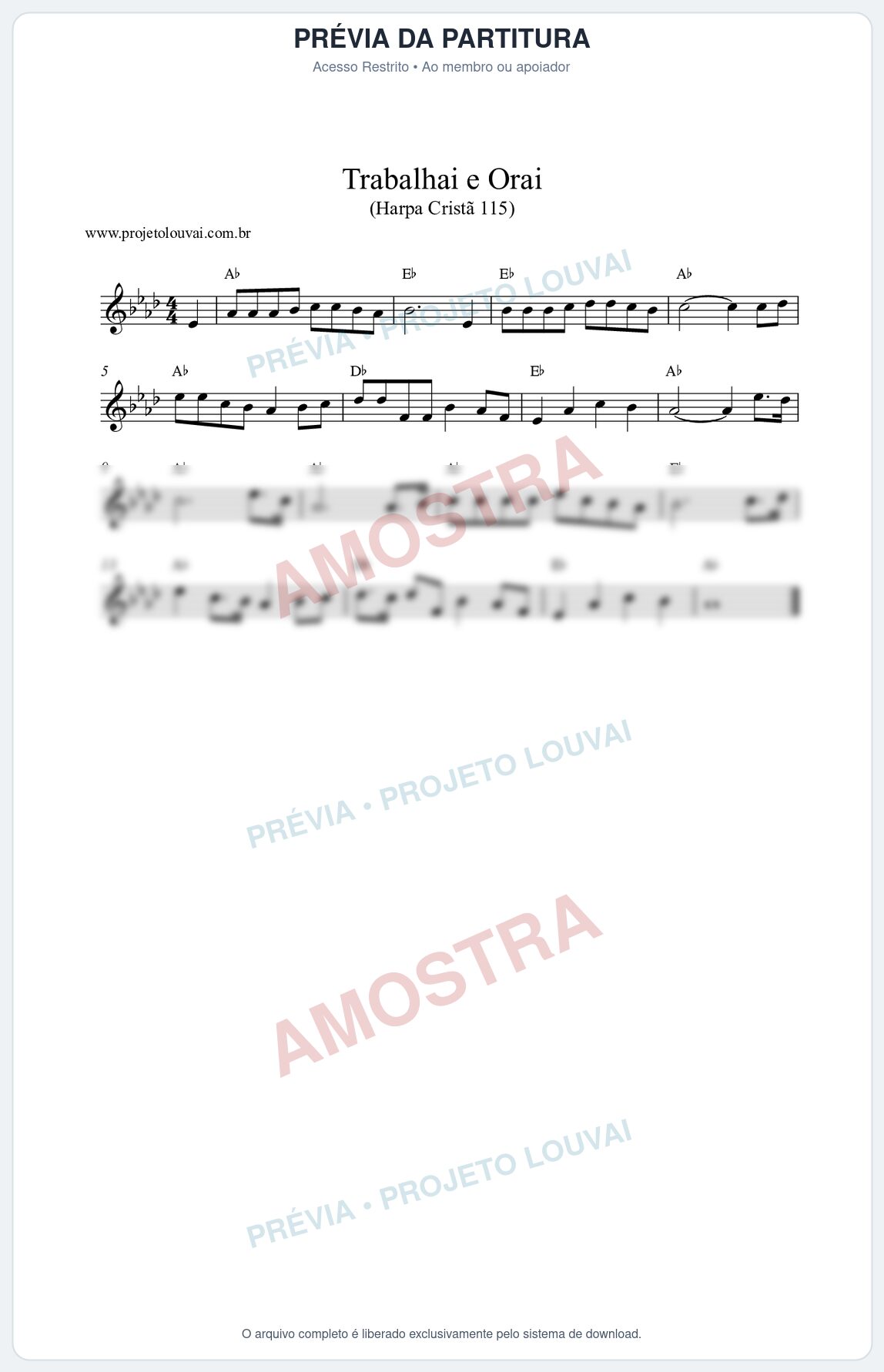 Prévia protegida da primeira página da partitura Partitura da música Trabalhai e Orai (Harpa Cristã nº115) - Harpa Cristã - Tom Ab