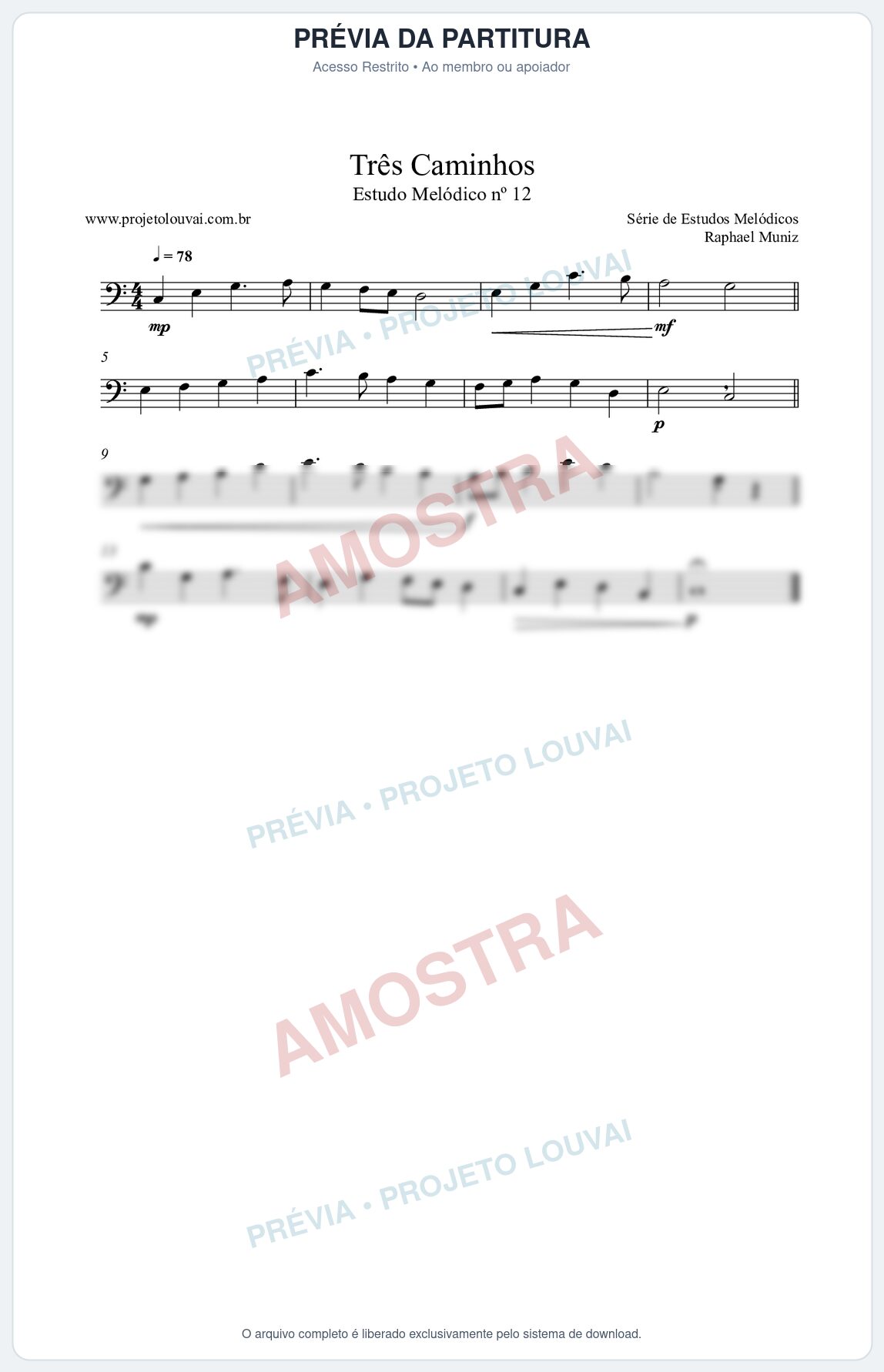 Prévia protegida da primeira página da partitura Partitura da música Três Caminhos (n°12) - Estudo Melódico - Tom C
