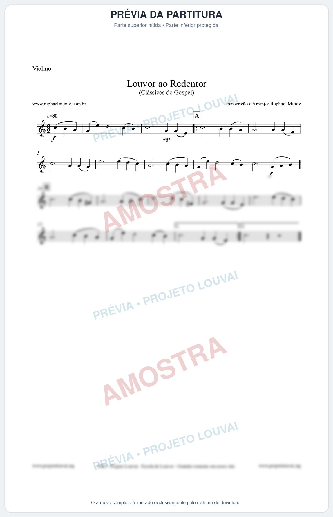 Prévia protegida da primeira página da partitura Partitura para Violino - Louvor ao Redentor - Harpa Cristã nº54 - Clássicos do Gospel