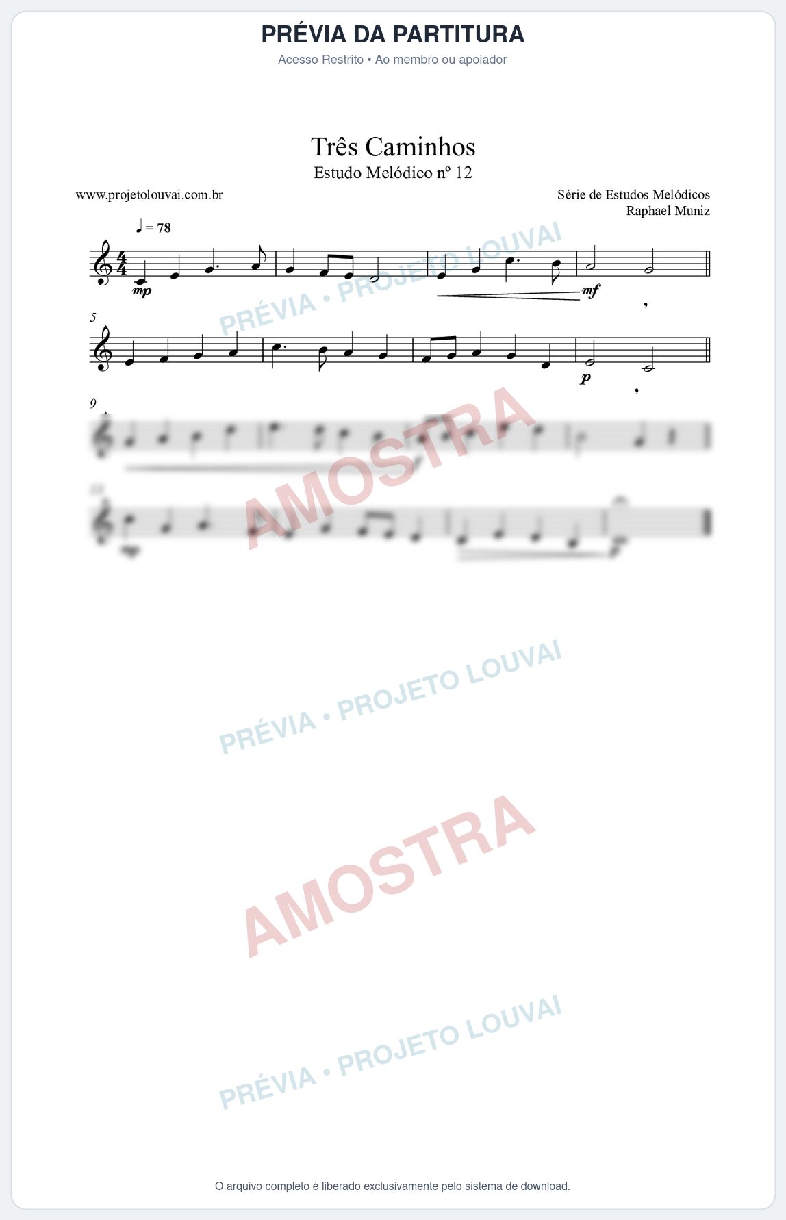 Prévia protegida da primeira página da partitura Partitura da música Três Caminhos (n°12) - Estudo Melódico - Tom C