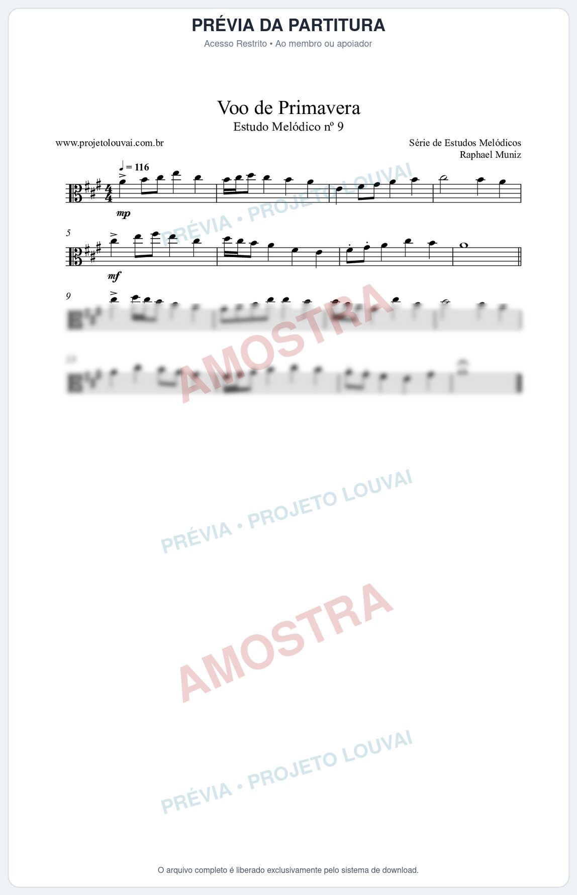 Prévia protegida da primeira página da partitura Partitura da música Voo de Primavera (n°9) - Estudo Melódico - Tom A