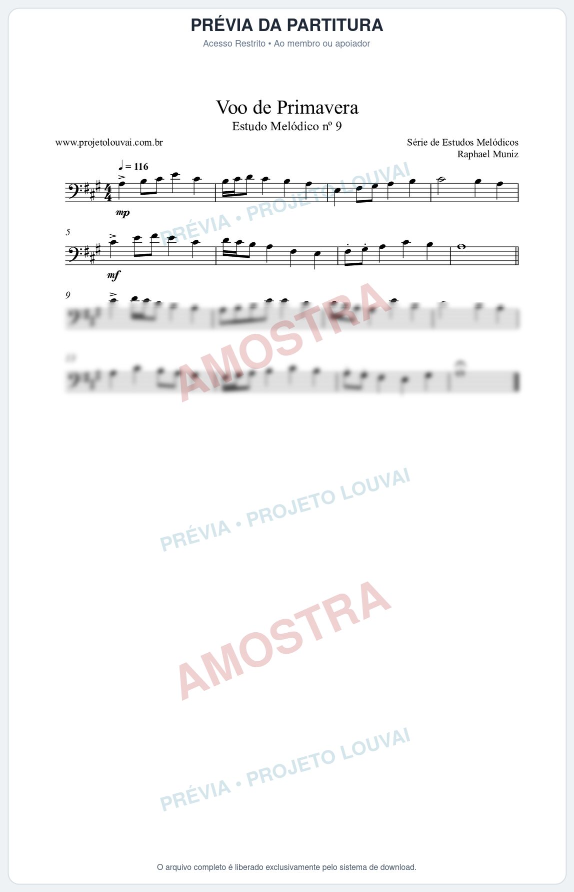 Prévia protegida da primeira página da partitura Partitura da música Voo de Primavera (n°9) - Estudo Melódico - Tom A