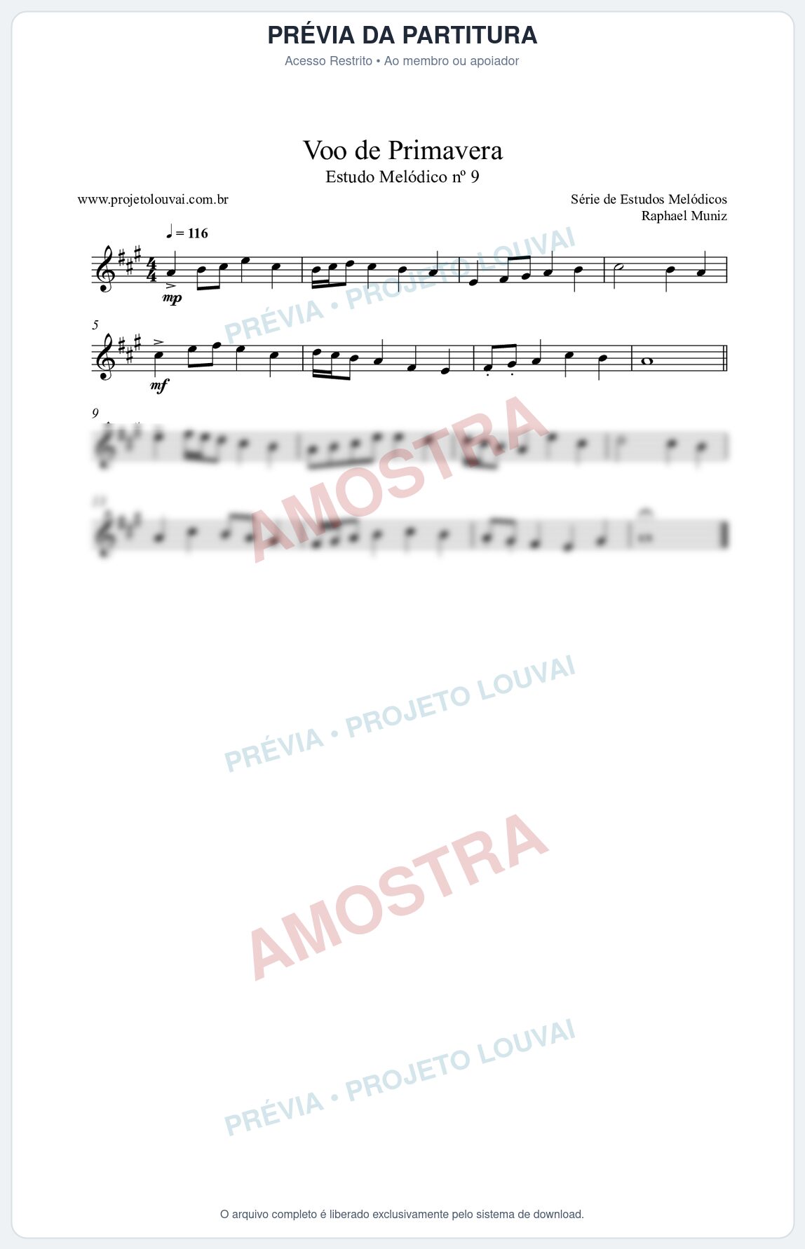 Prévia protegida da primeira página da partitura Partitura da música Voo de Primavera (n°9) - Estudo Melódico - Tom A