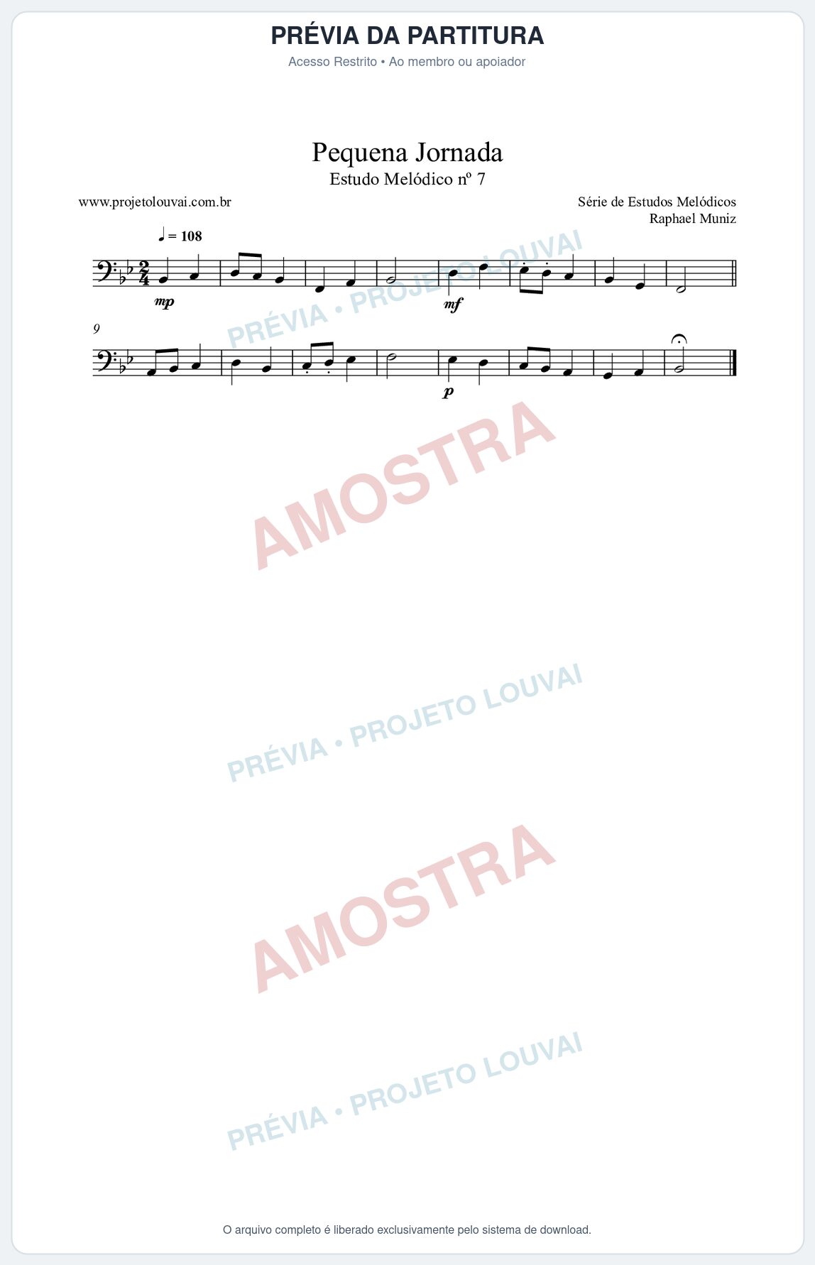 Prévia protegida da primeira página da partitura Partitura da música Pequena Jornada (n°7) - Estudo Melódico - Tom Bb