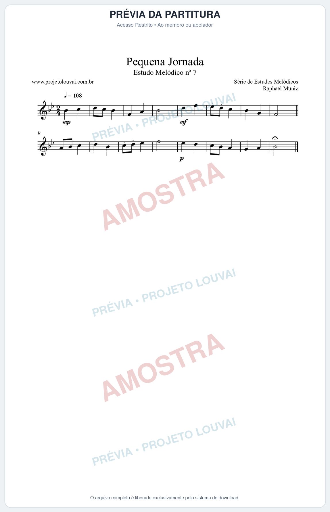 Prévia protegida da primeira página da partitura Partitura da música Pequena Jornada (n°7) - Estudo Melódico - Tom Bb