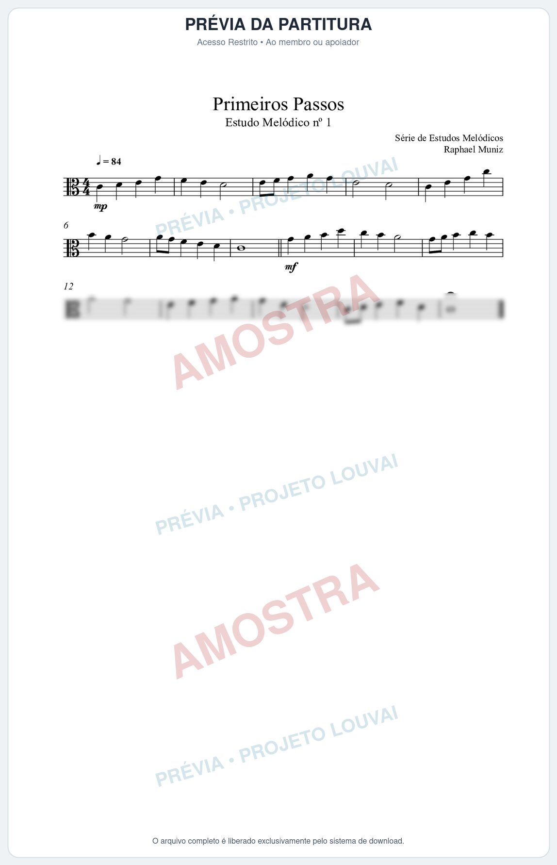 Prévia protegida da primeira página da partitura Partitura da música Primeiros Passos (n°1) - Estudo Melódico - Tom C