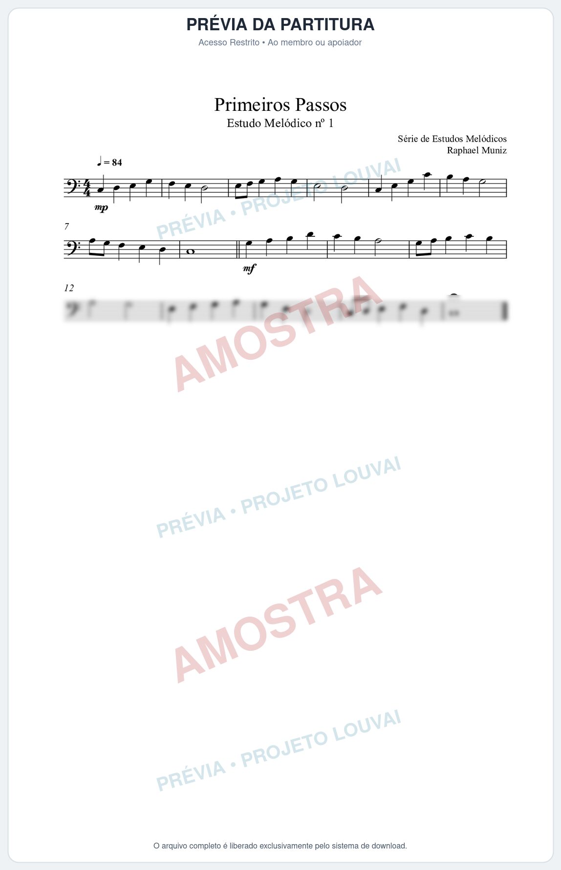 Prévia protegida da primeira página da partitura Partitura da música Primeiros Passos (n°1) - Estudo Melódico - Tom C