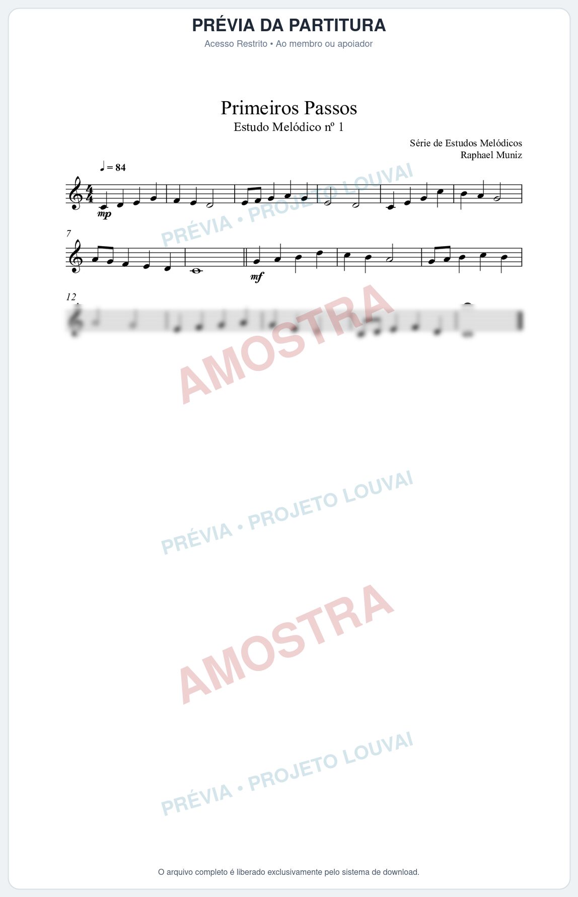 Prévia protegida da primeira página da partitura Partitura da música Primeiros Passos (n°1) - Estudo Melódico - Tom C