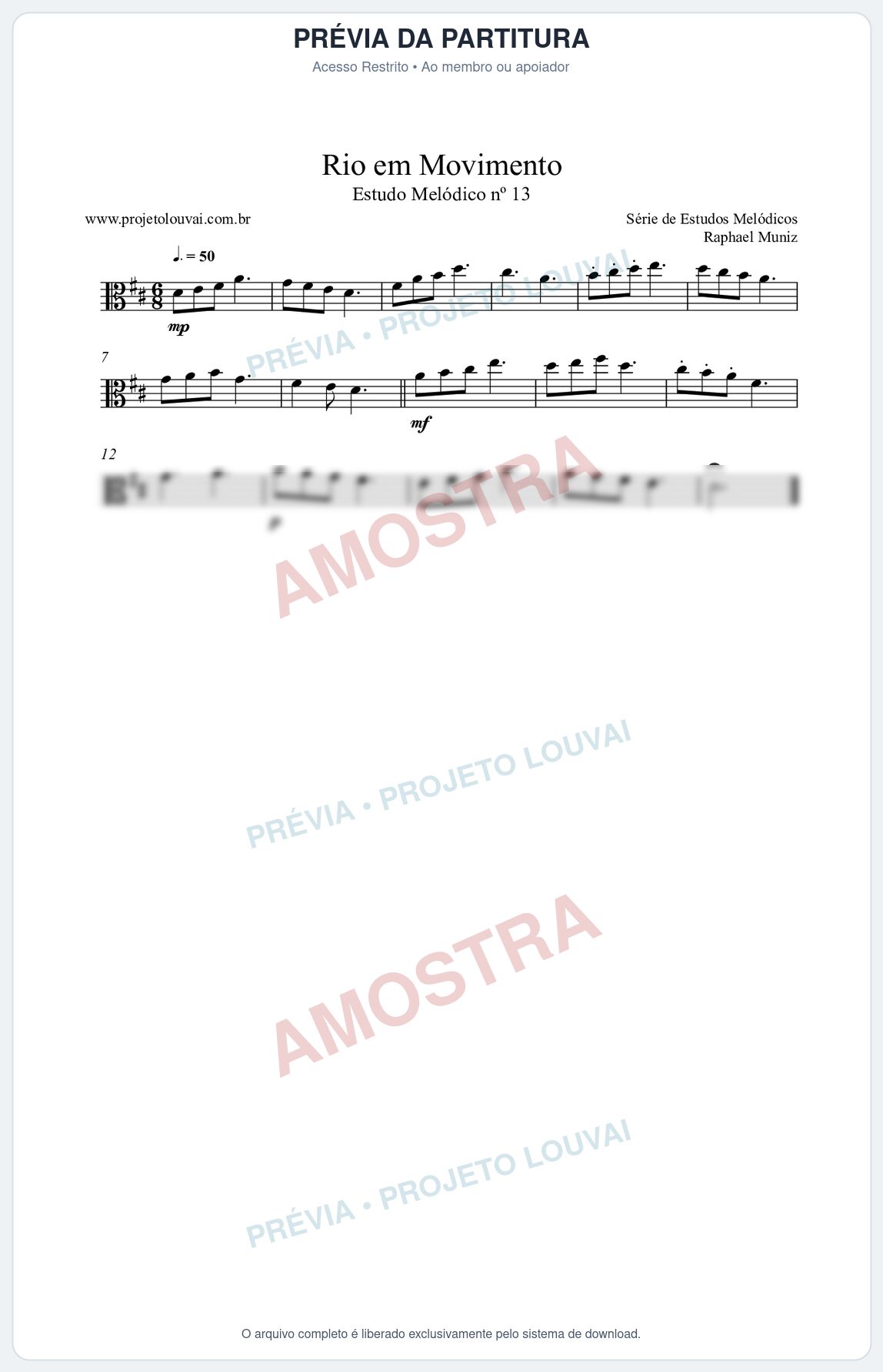 Prévia protegida da primeira página da partitura Partitura da música Rio em Movimento (n°13) - Estudo Melódico - Tom D