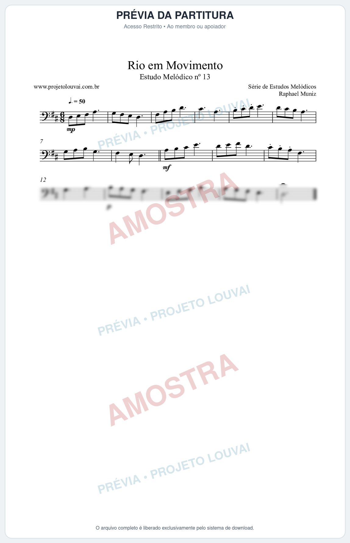 Prévia protegida da primeira página da partitura Partitura da música Rio em Movimento (n°13) - Estudo Melódico - Tom D