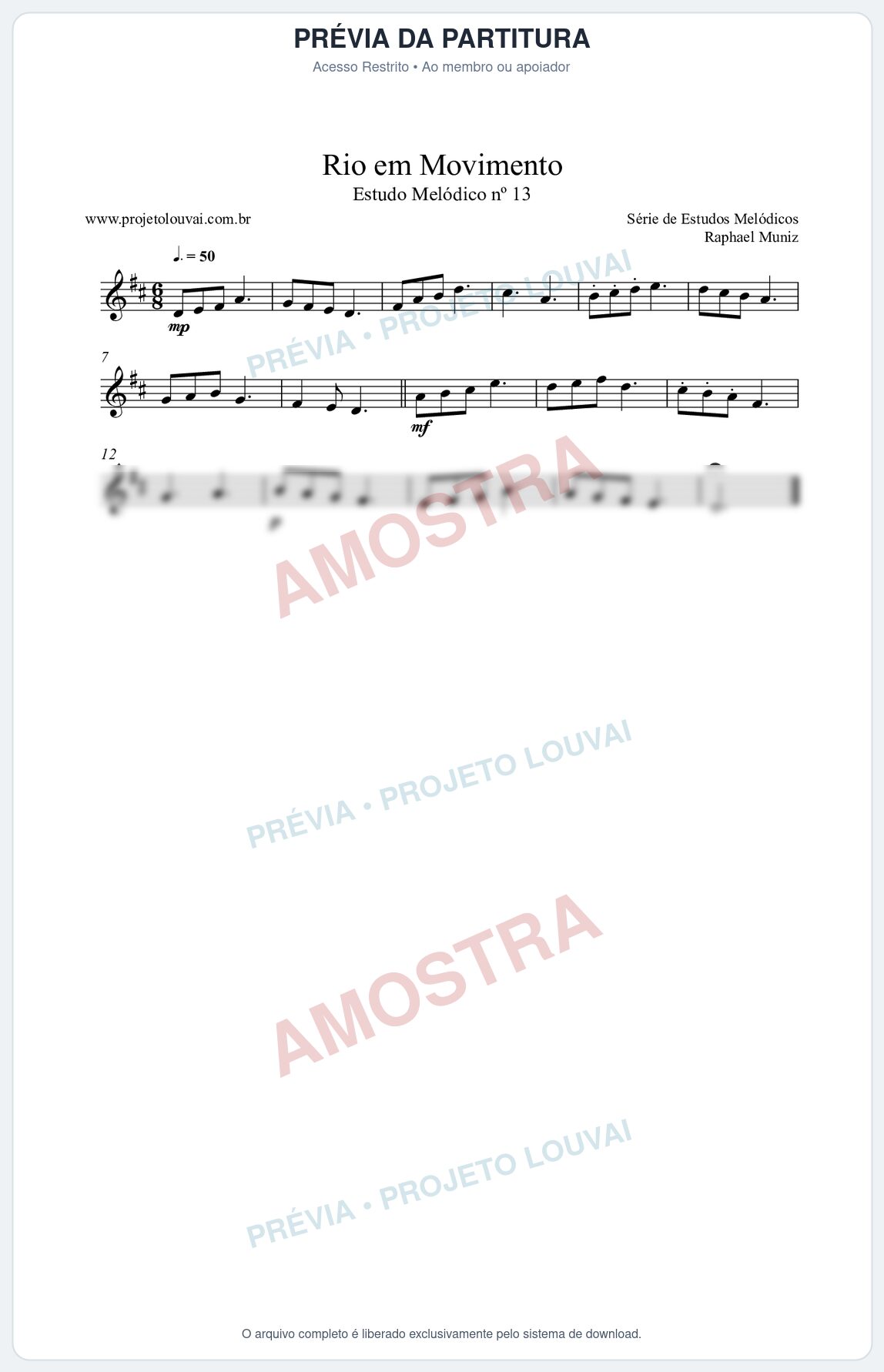 Prévia protegida da primeira página da partitura Partitura da música Rio em Movimento (n°13) - Estudo Melódico - Tom D