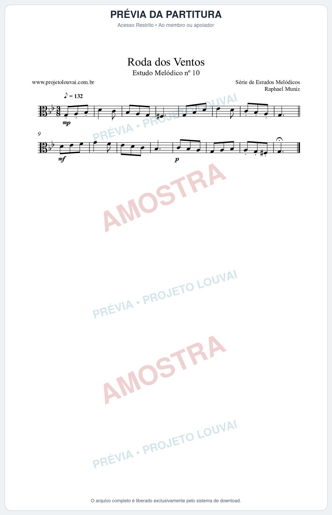 Prévia protegida da primeira página da partitura Partitura da música Roda dos Ventos (n°10) - Estudo Melódico - Tom Gm