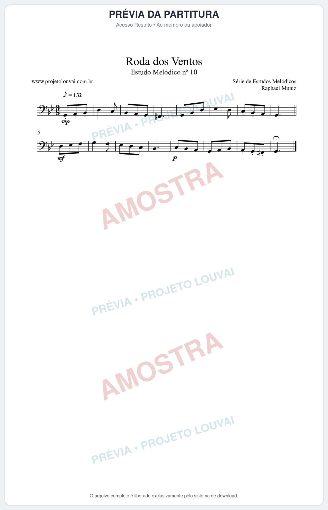 Prévia protegida da primeira página da partitura Partitura da música Roda dos Ventos (n°10) - Estudo Melódico - Tom Gm