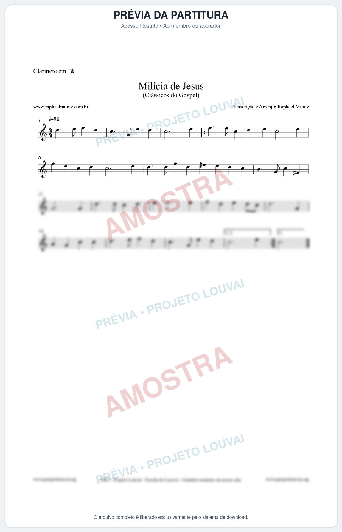 Prévia protegida da primeira página da partitura Partitura para Clarinete em Bb - Milícia de Jesus - Harpa Cristã nº34 - Clássicos do Gospel