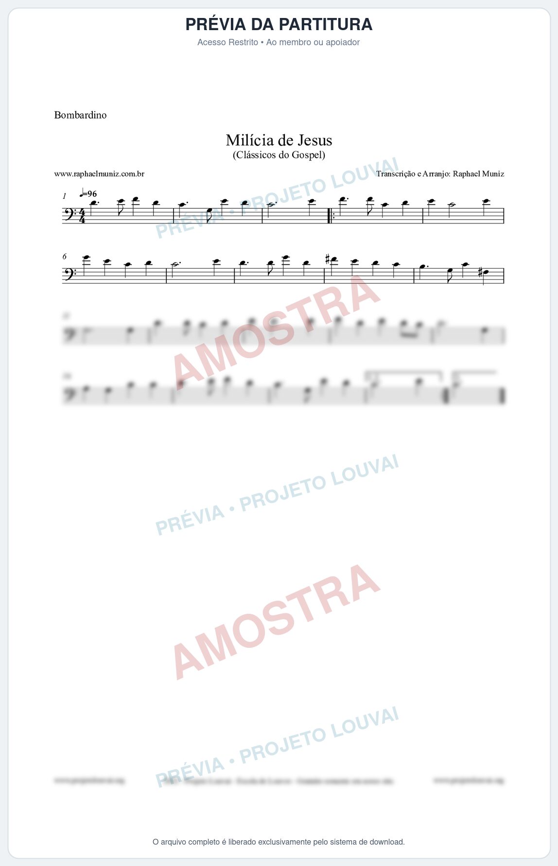 Prévia protegida da primeira página da partitura Partitura para Bombardino - Milícia de Jesus - Harpa Cristã nº34 - Clássicos do Gospel