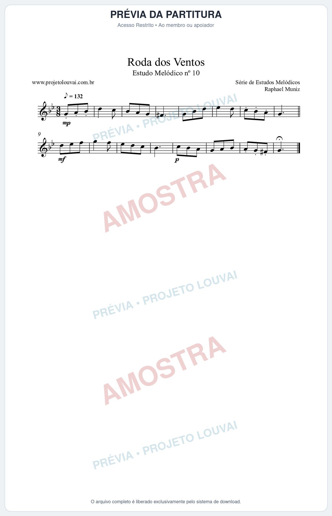 Prévia protegida da primeira página da partitura Partitura da música Roda dos Ventos (n°10) - Estudo Melódico - Tom Gm