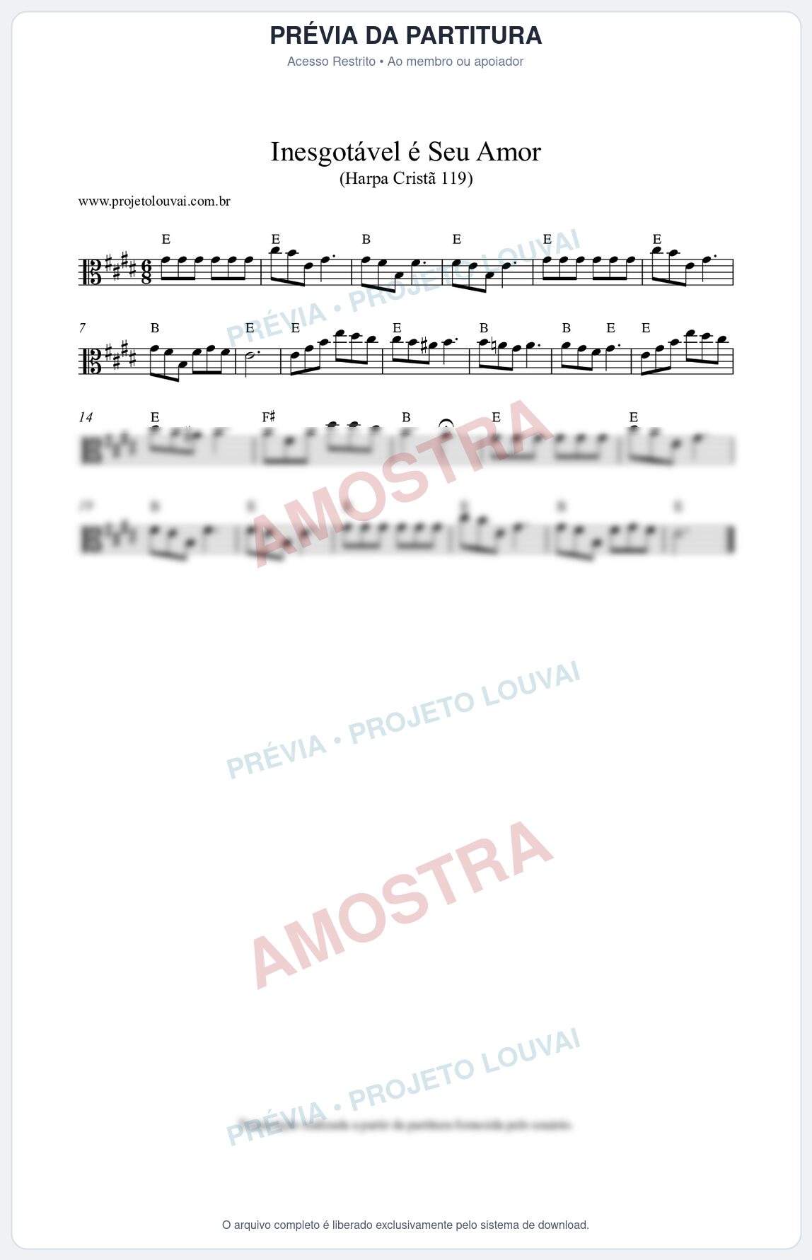 Prévia protegida da primeira página da partitura Partitura da música Inesgotável é Seu Amor (Harpa Cristã nº119) - Harpa Cristã - Tom E
