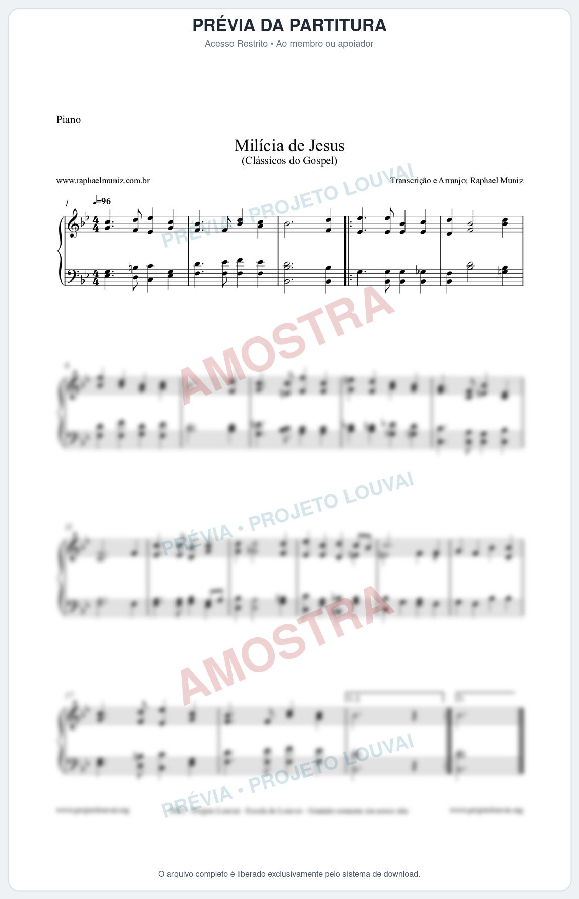 Prévia protegida da primeira página da partitura Partitura para Piano - Milícia de Jesus - Harpa Cristã nº34 - Clássicos do Gospel