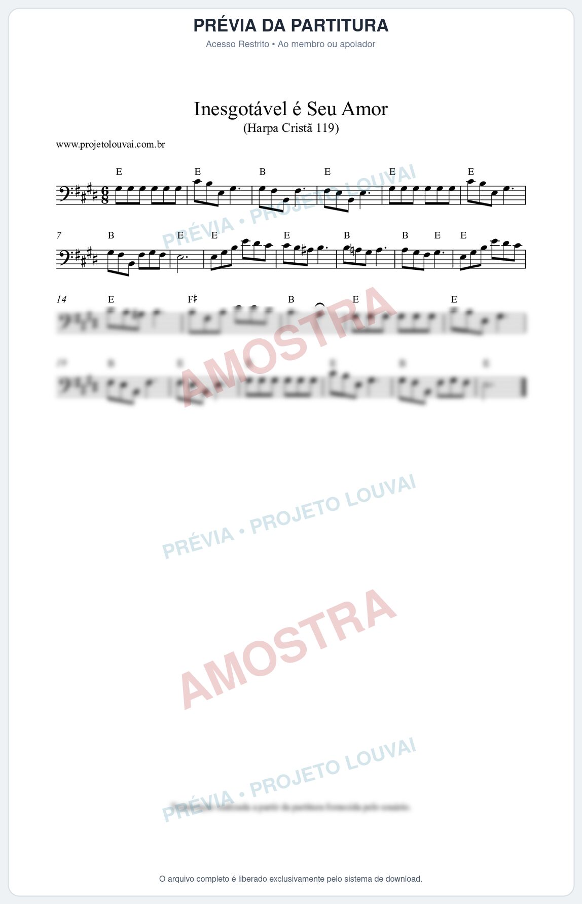 Prévia protegida da primeira página da partitura Partitura da música Inesgotável é Seu Amor (Harpa Cristã nº119) - Harpa Cristã - Tom E