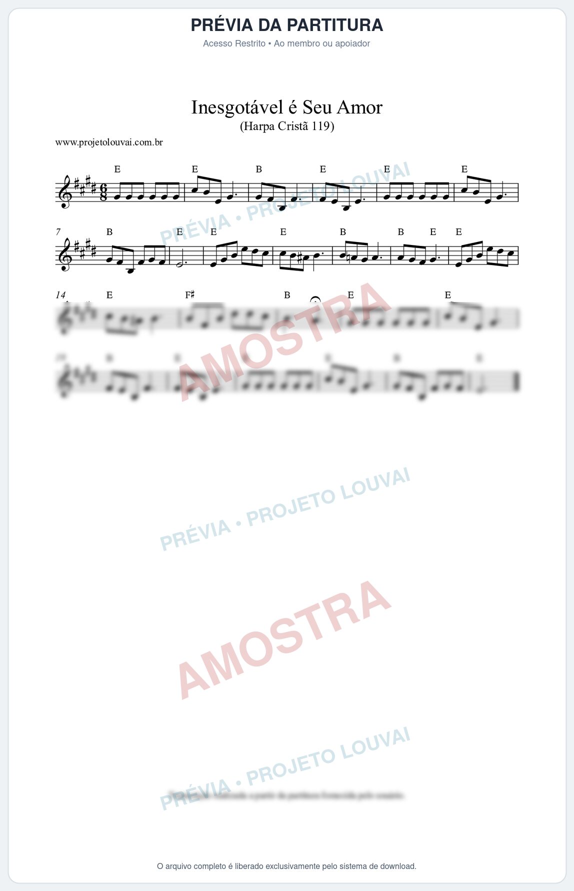 Prévia protegida da primeira página da partitura Partitura da música Inesgotável é Seu Amor (Harpa Cristã nº119) - Harpa Cristã - Tom E