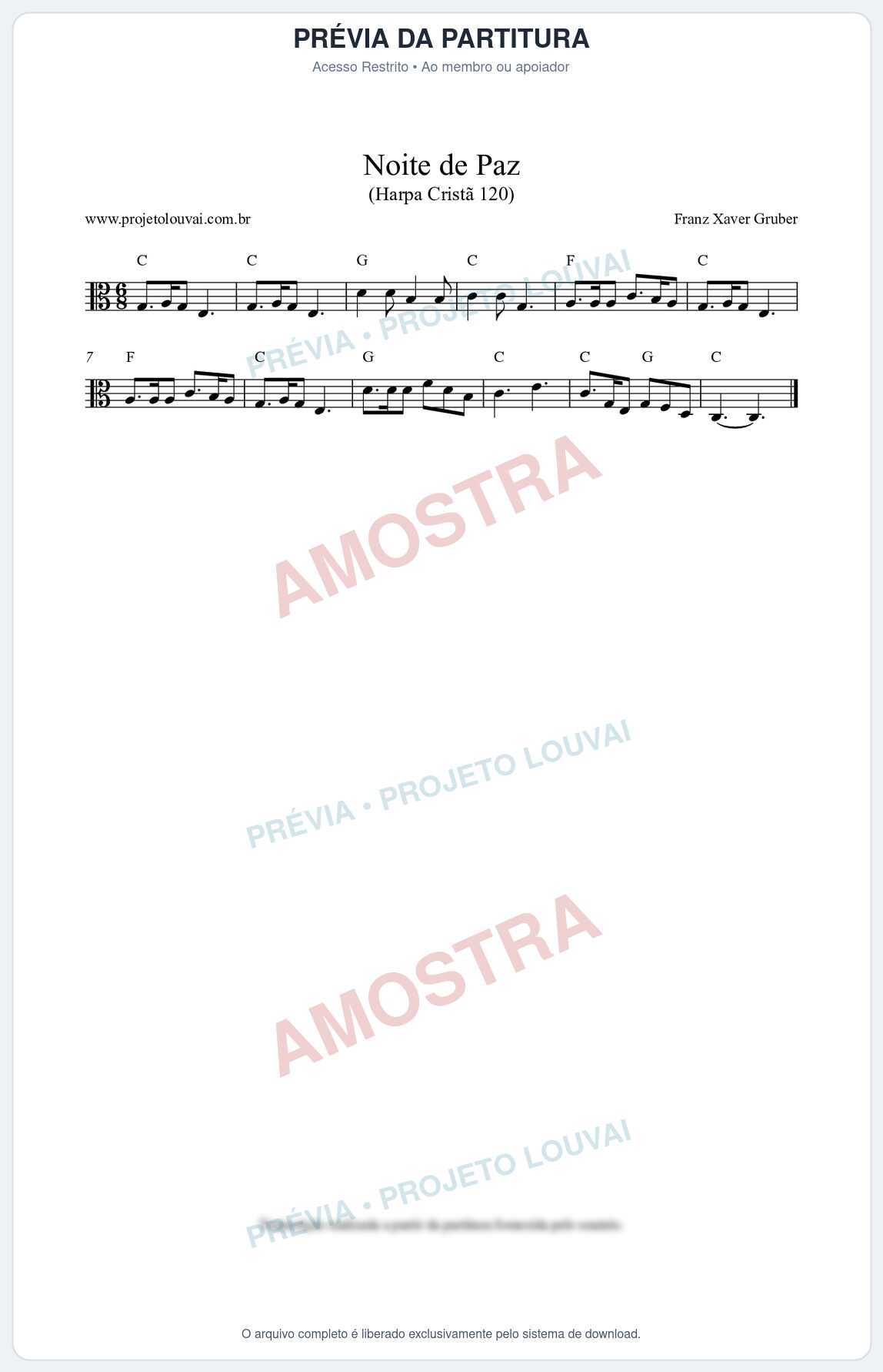 Prévia protegida da primeira página da partitura Partitura da música Noite de Paz (Harpa Cristã nº120) - Harpa Cristã - Tom C