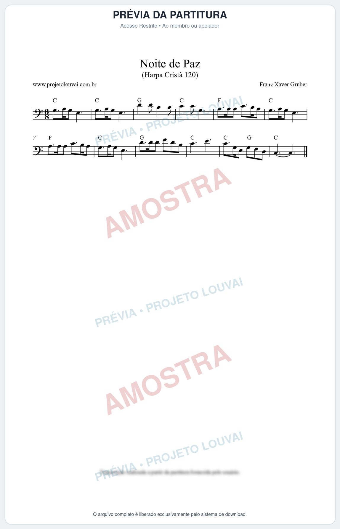 Prévia protegida da primeira página da partitura Partitura da música Noite de Paz (Harpa Cristã nº120) - Harpa Cristã - Tom C